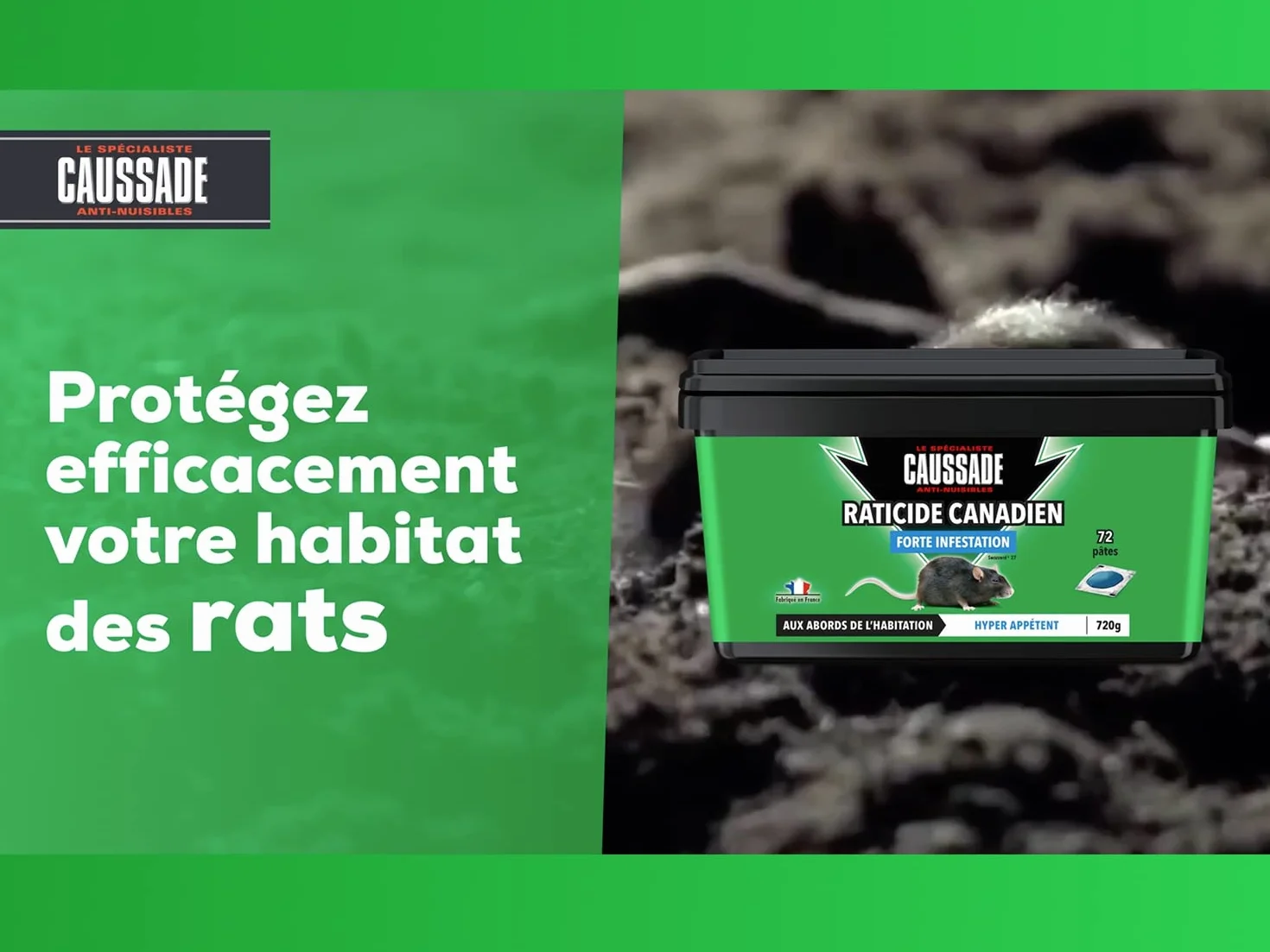 Caussade Raticide Canadien Anti Rats & Souris Fortes Infestations 72 Appâts pâtes 720g