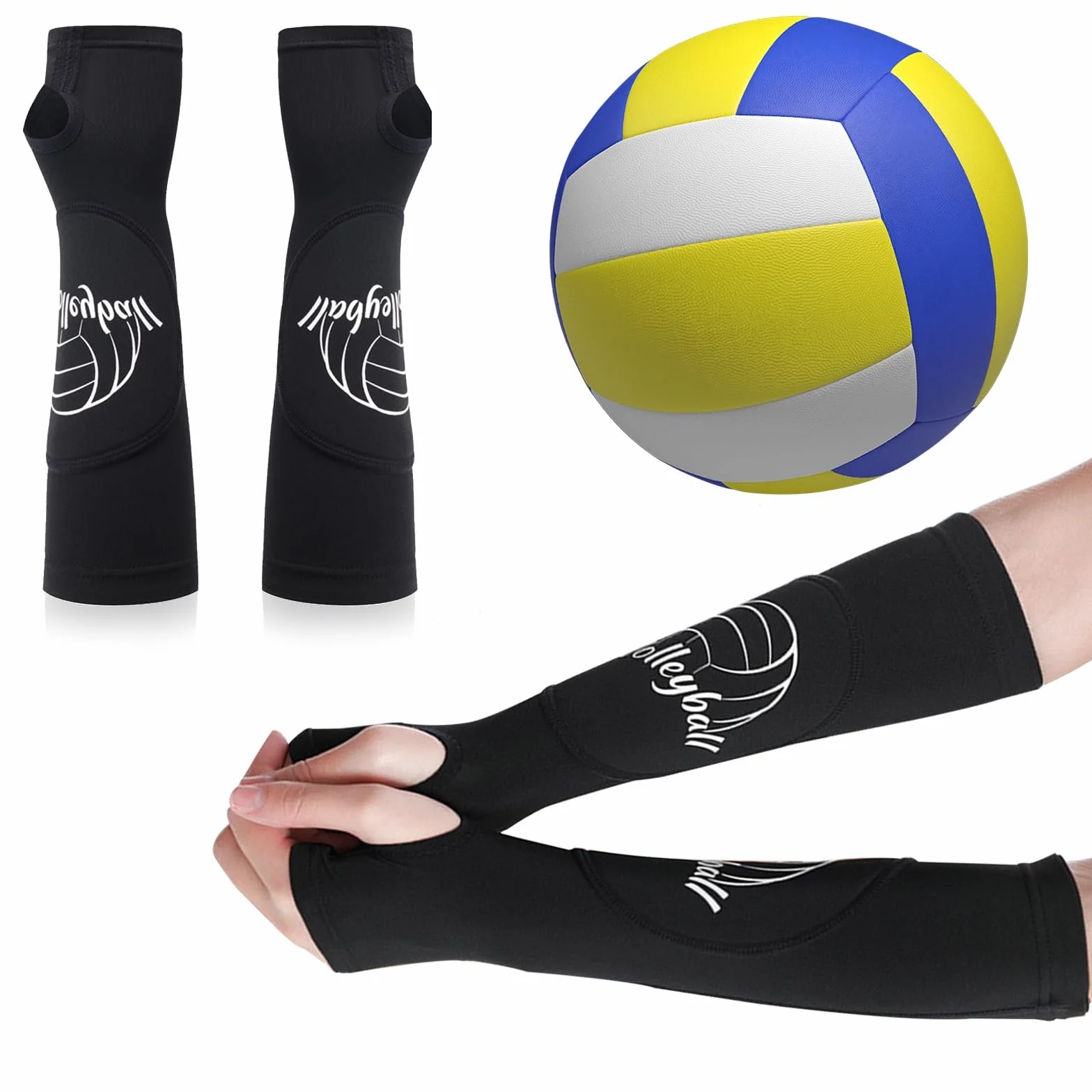 1 Paire Volleyball Compression Bras Coudières Bras Manchon, Avant-Bras Accessoires pour l'entraînement de Volleyball, Sports Avant-Bras Manches Etagères de Protection et Trou de Pouce
