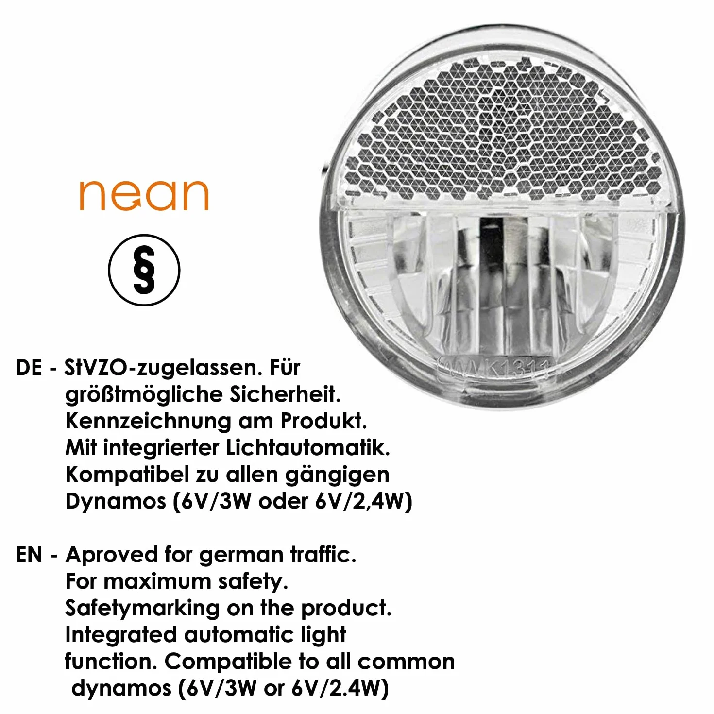 nean 30 Lux dynamo à LED pour bicyclette avec éclairage automatique et homologation StVO