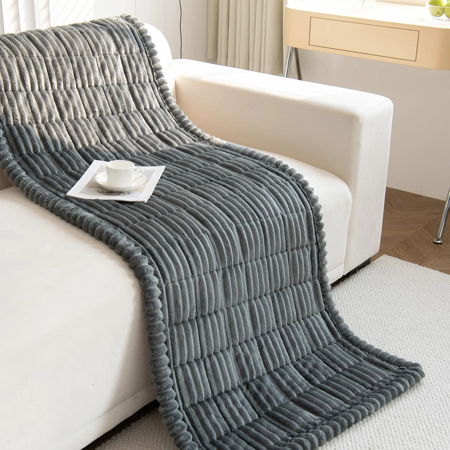 Housse de Canapé Lavable Velours Côtelé Doux Universel Antidérapant 70x210cm