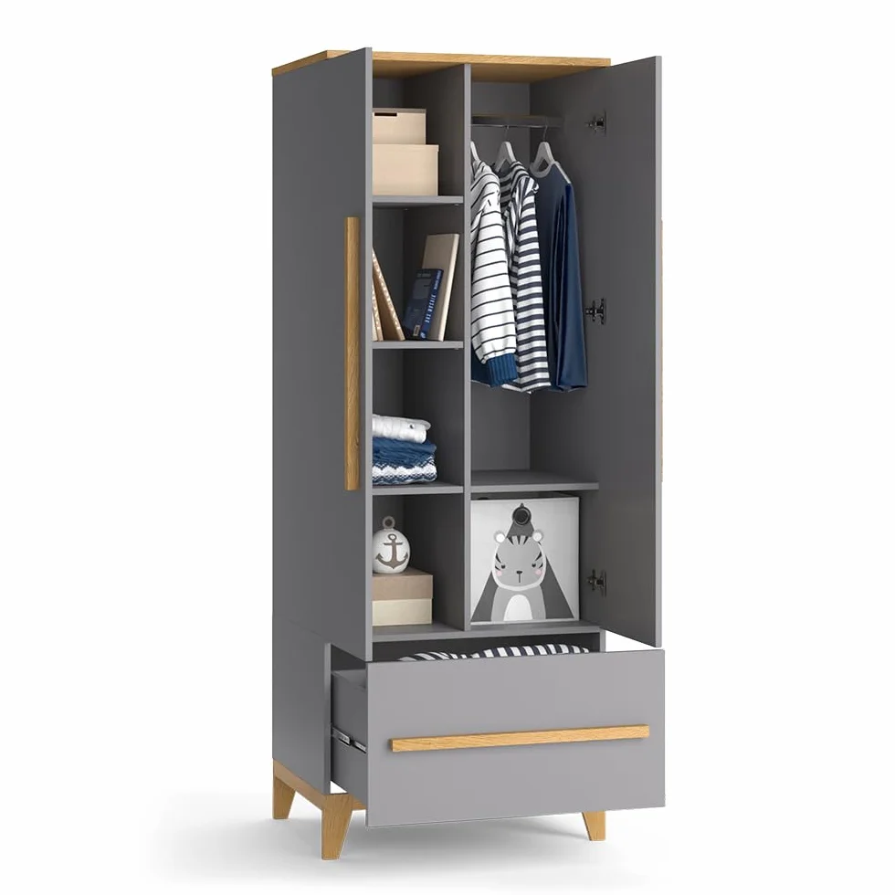 VitaliSpa Armoire pour Enfants Malia Gris 70x186.8cm Rangement Vêtements