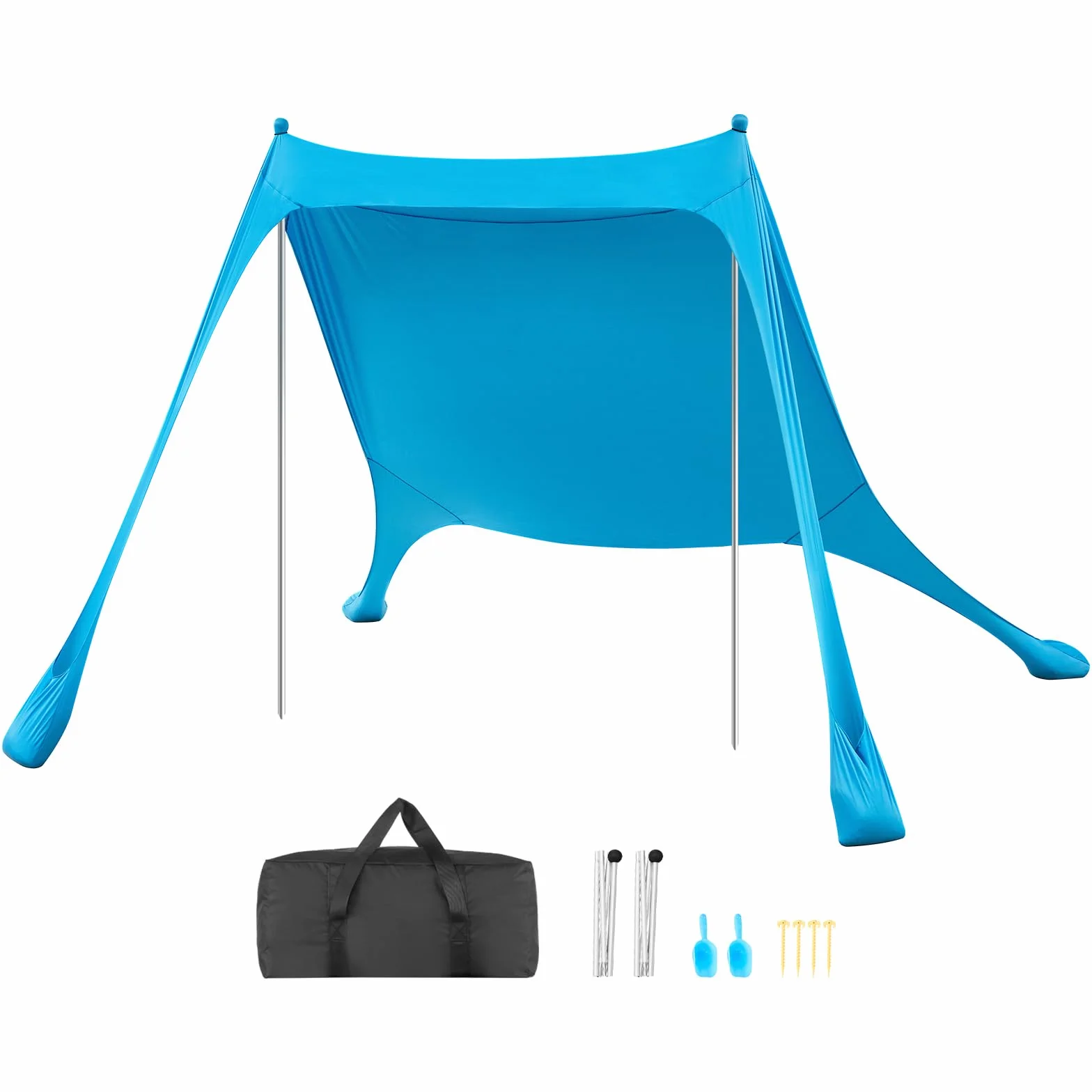 VEVOR Tente de Plage de 2,3x2,3x2 m, Abri Soleil UPF50+, Pare-Soleil Extérieur pour Plage Parc Camping et Pêche, Auvent Protection UV avec Sacs de Sable, Poteaux de Soutien et Pelles à Sable, Bleu