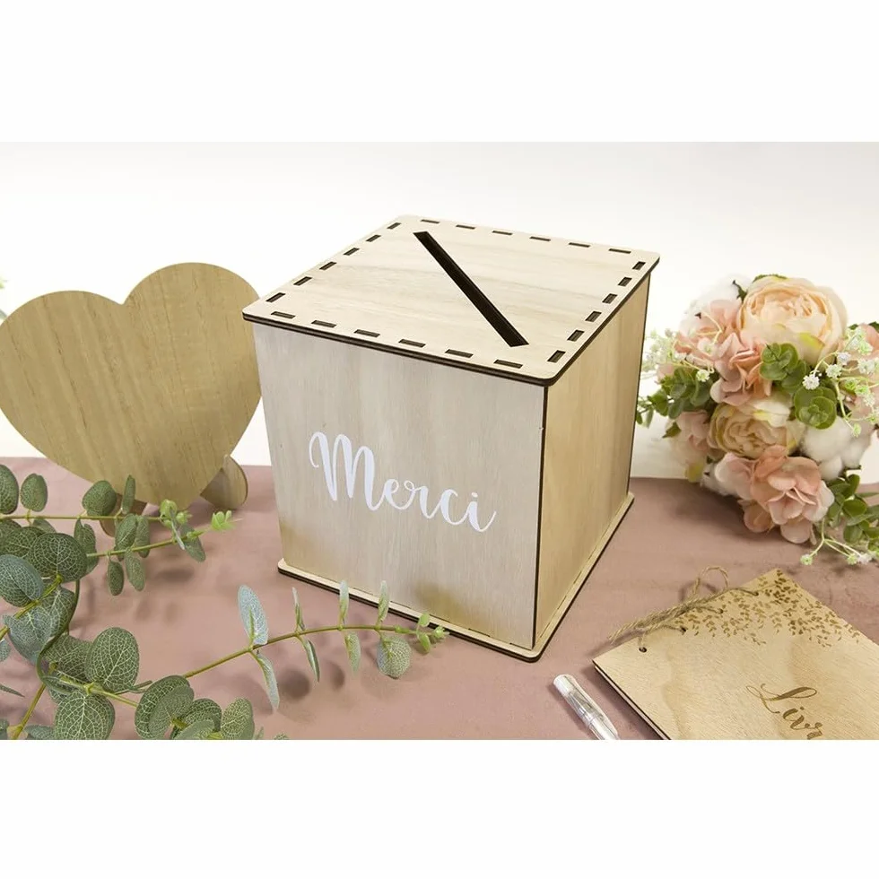 HOBI Tendances Fêtes Urne Bois Cubique Réutilisable 19CM Nature