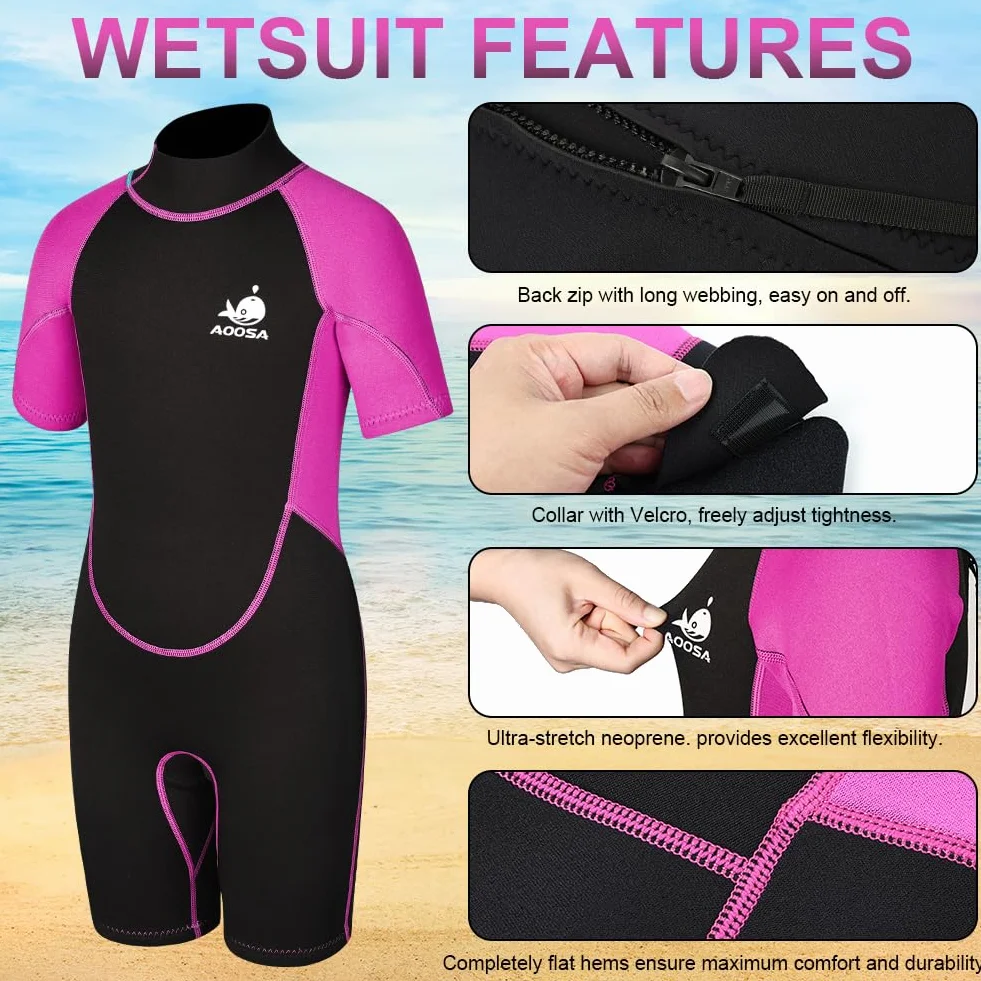 Shorty Combinaison de Plongée Enfant, Néoprène 2,5 mm Maillot de Bain Thermique, pour Sports Nautiques, Natation, Snorkeling, Surf, Plongée