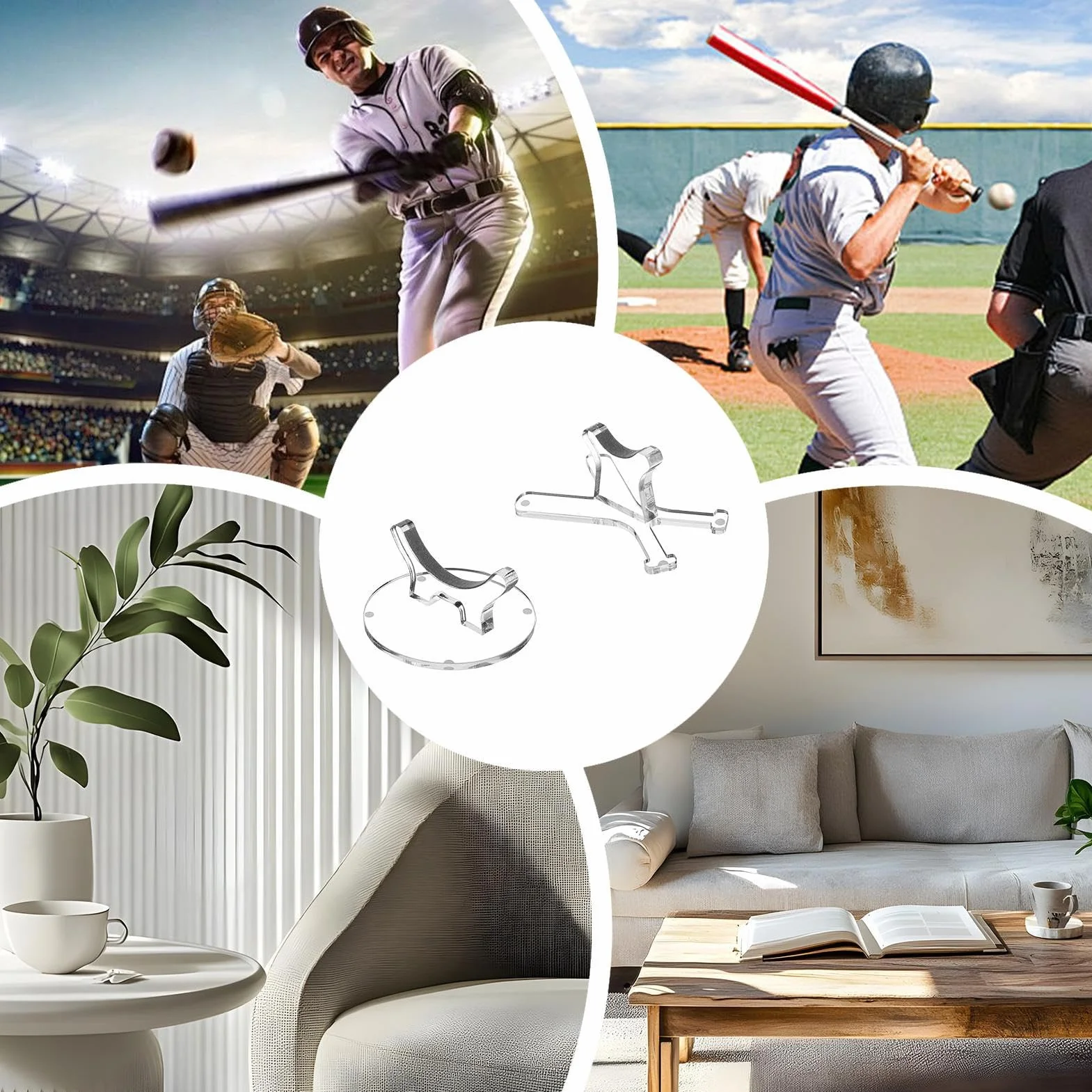 Présentoir pour batte de baseball, 2 supports de batte de baseball, support de rangement en acrylique, 8,8 x 8,8 x 4,5 cm, convient aux bâtons de softball de 20,3 cm, support d'équipement de sport