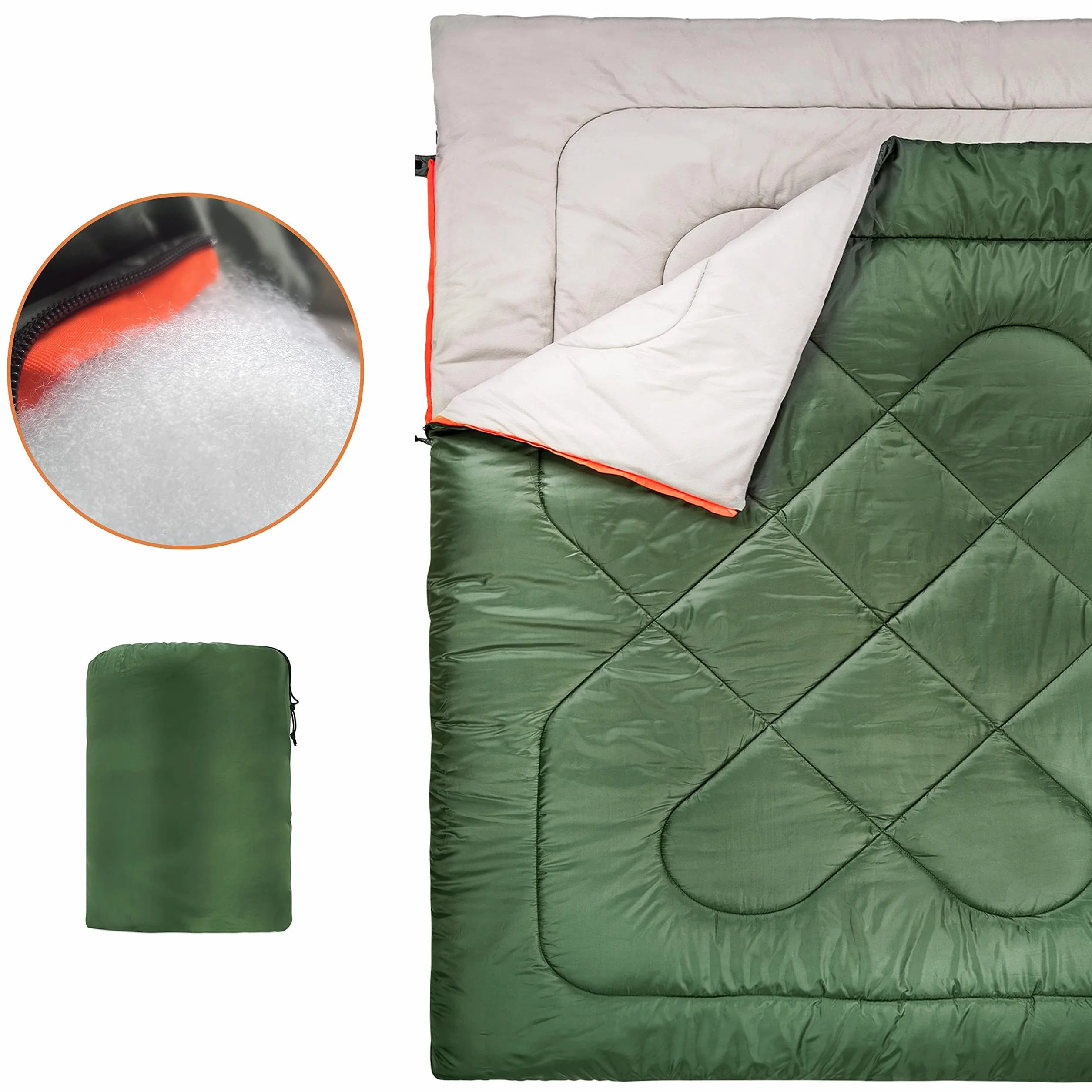 Amazon Basics Rectangulaire Sac de couchage camping randonnée temps froid Double size Vert olive