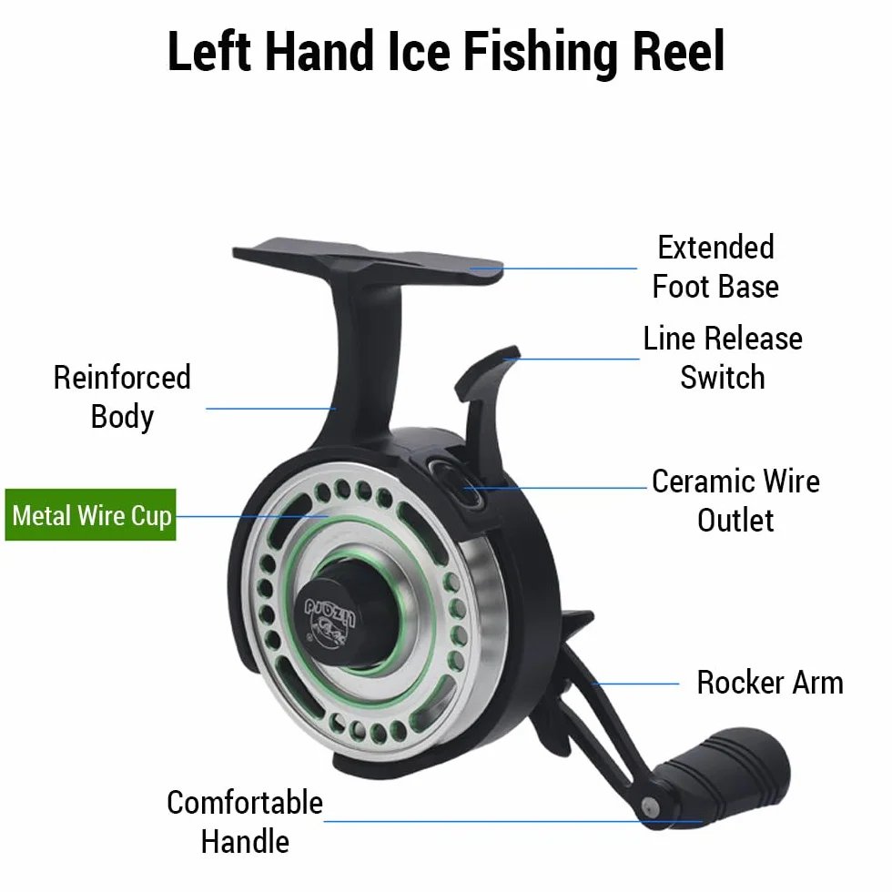 Sanfoelek Moulinet de pêche sur glace en métal Roue de pêche avant