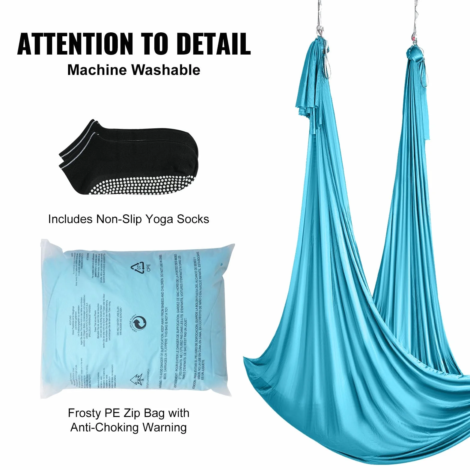 VEVOR Hamac de Yoga Aérien 10 x 2,8 m Kit Balançoire de Yoga Inversion Danse Aérienne en Nylon 100 g/m² Capacité Charge 1000 kg Vol Anti-gravité d'Air pour Fitness Musculation Pilates Gym Maison Bleu