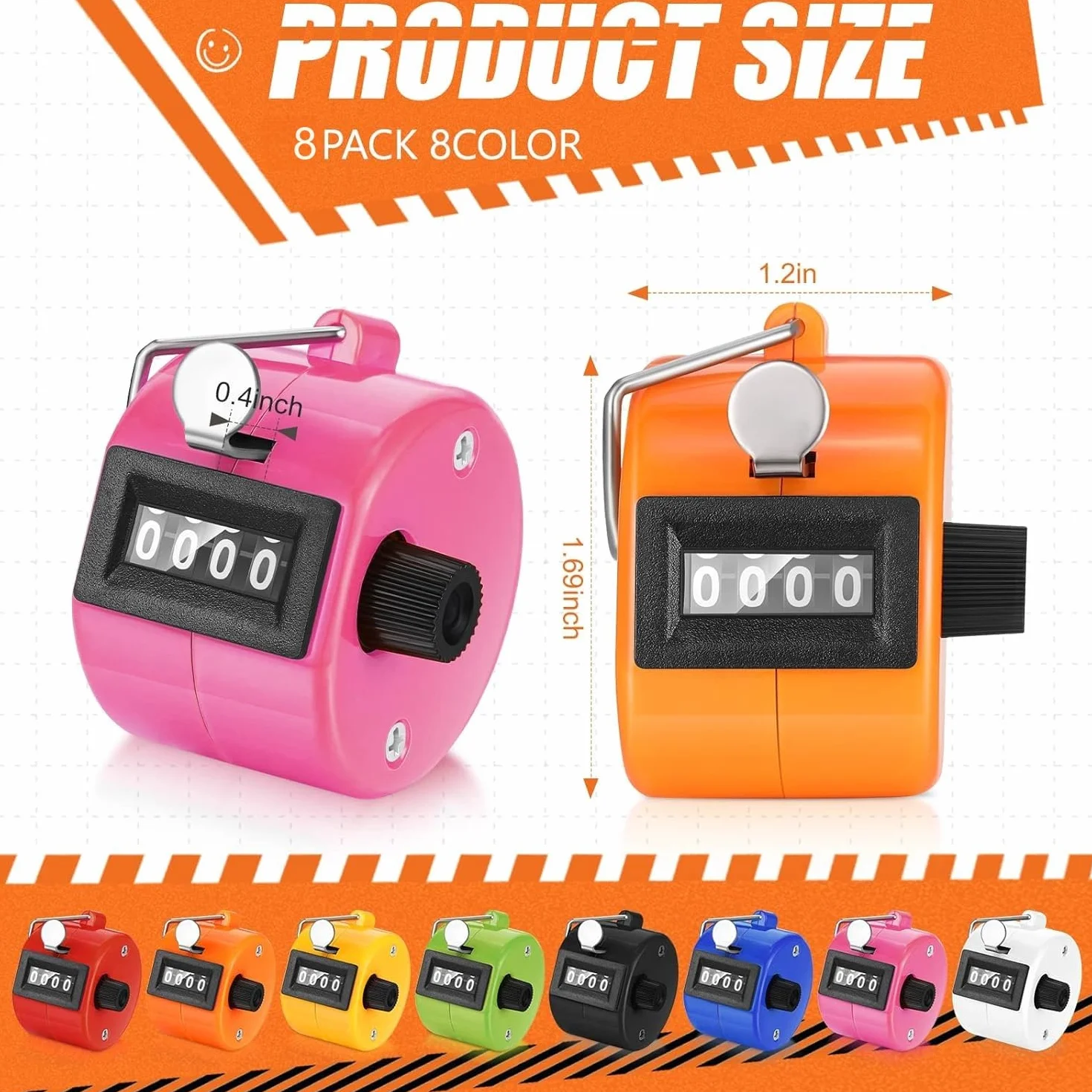 Compteur de Comptage Manuel 8 Pièces, Compteur de Lancers Portatif à 4 Chiffres Clicker Mécanique pour Sport Pêche Golf