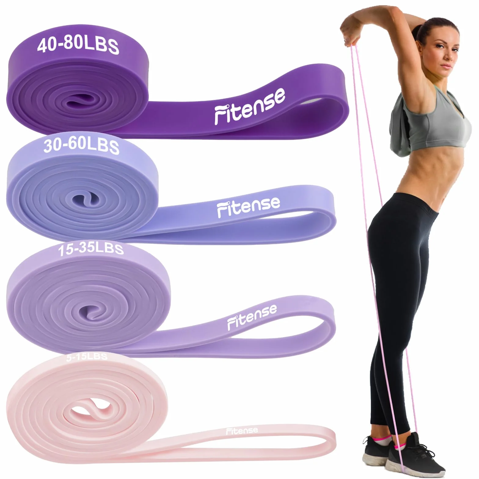 Fitense Kit Bandes de Résistance pour Femmes - Lot de Bande de Elastique Musculation avec Ancrage de Porte/Sac/Affiche, Bande de Resistance Traction pour Étirement/Pilates/Musculation/Thérapeutique