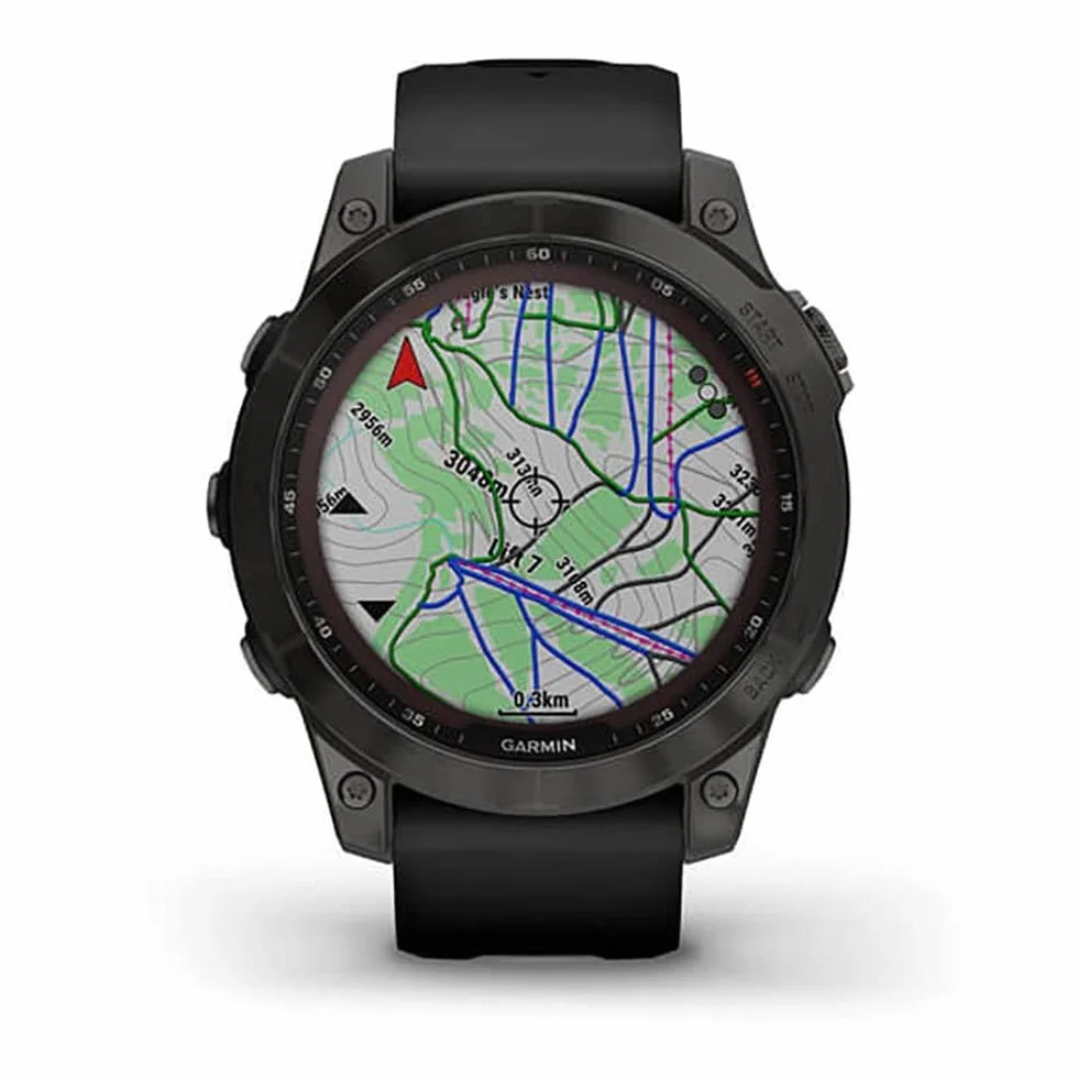 Garmin Fenix 7 Sapphire Solar Noir DLC-Titanium Bracelet Silicone Remis à neuf