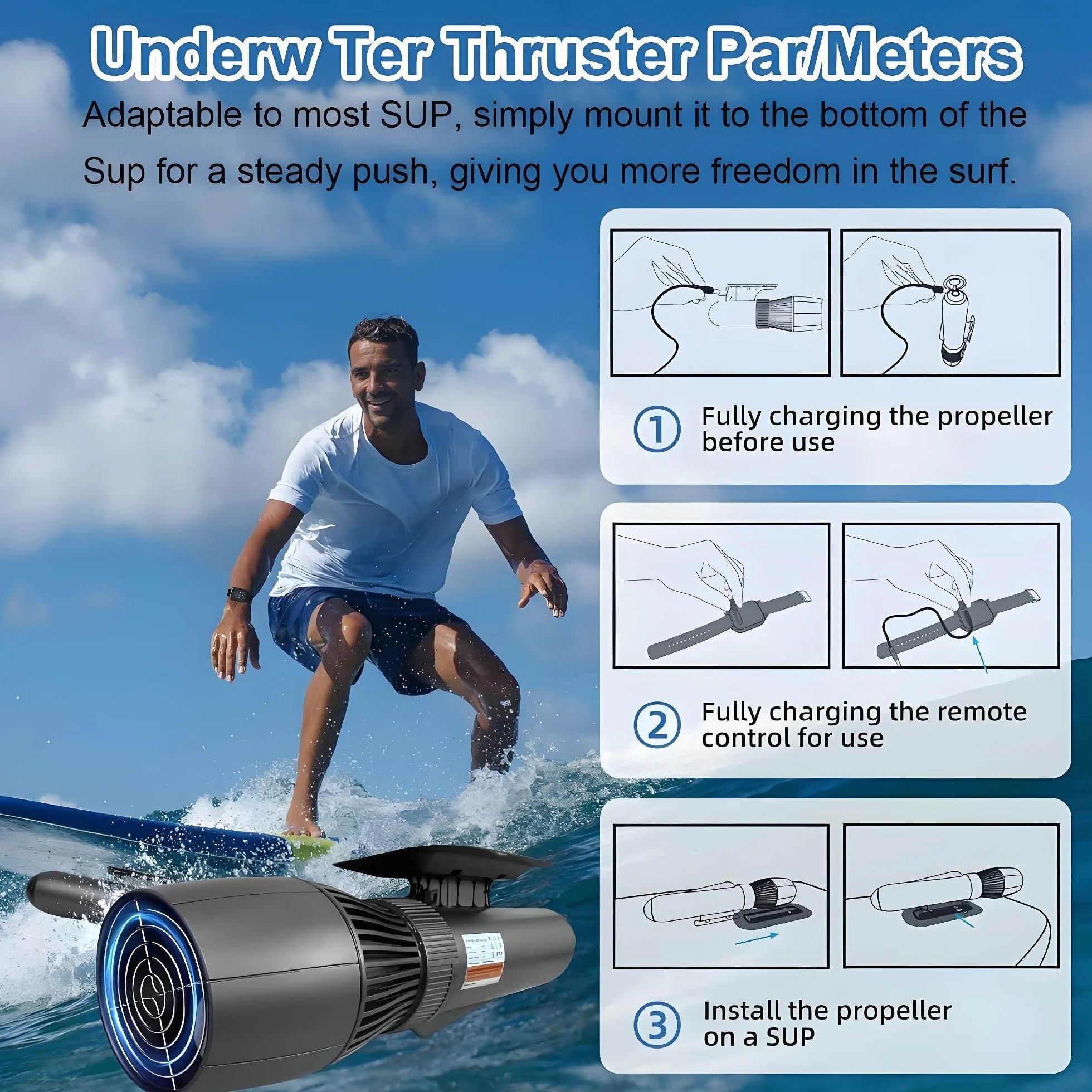 Scooter sous-Marin électrique 500 W, autonomie de 130 Minutes, équipé d'une poignée de plongée, Accessoires pour Paddle Board 7 km/h, Scooter sous-Marin Portable 16000mAh