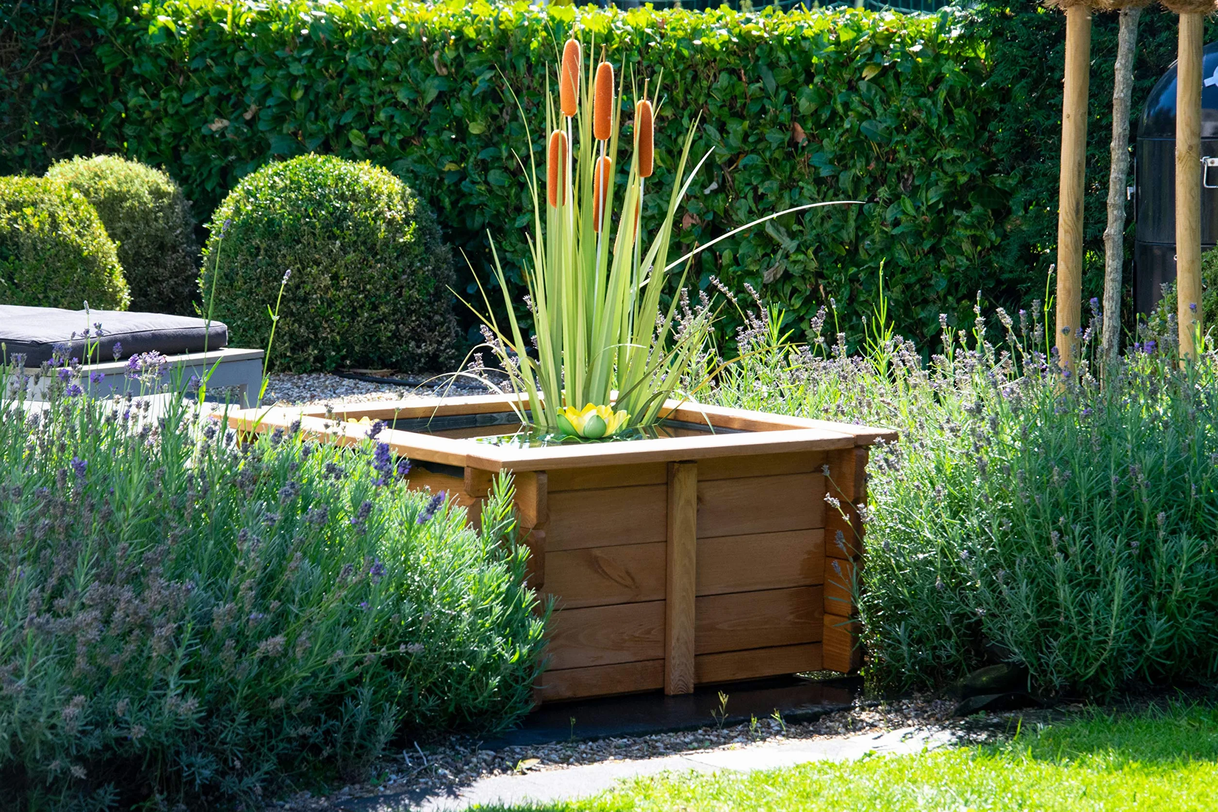 dobar Grand étang carré 78 x 78 x 42 cm Bois Robuste avec bâche pour Bassin Marron