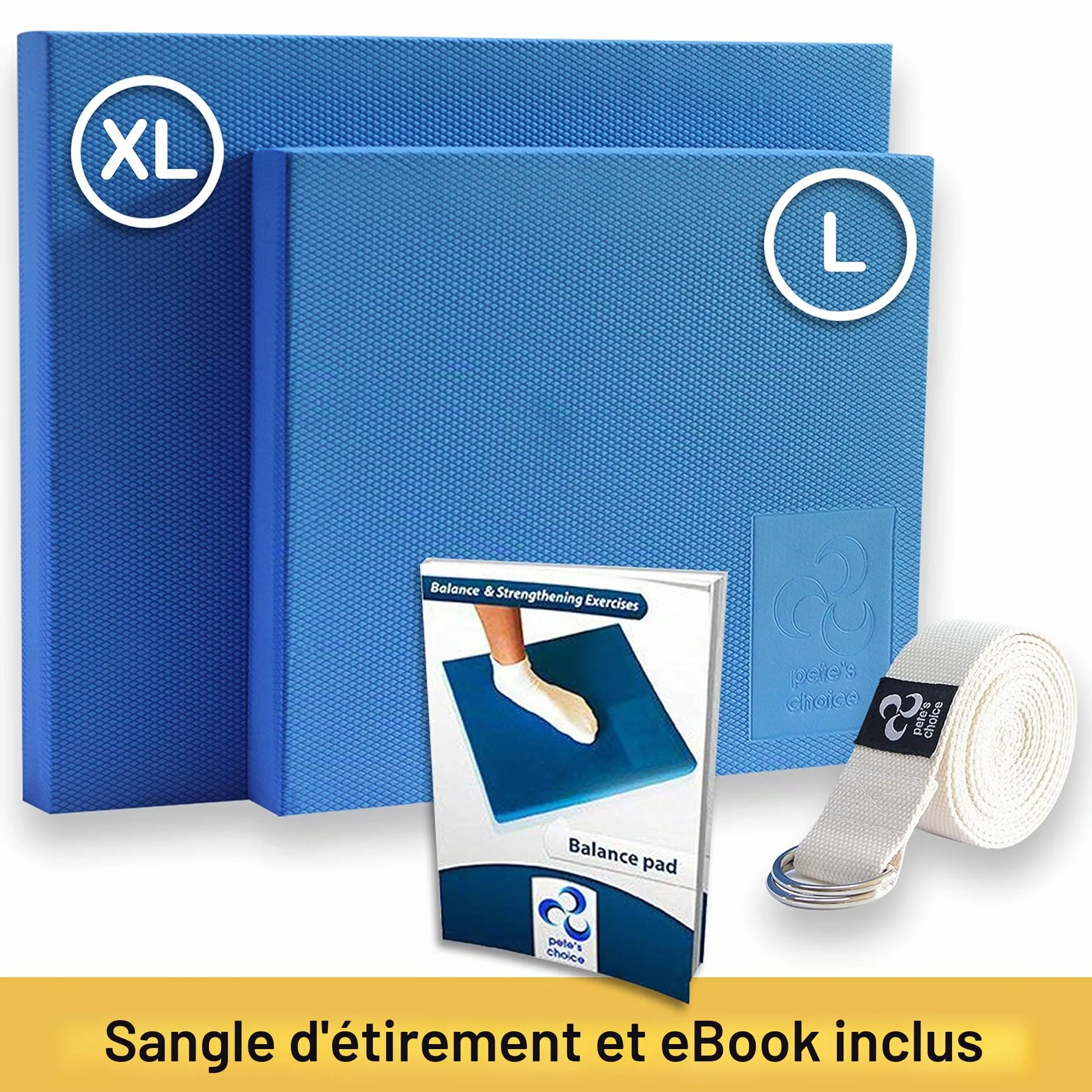 XL ou L Tapis d’Équilibre Mousse - Sangle d’Étirement & eBook inclus | Tapis Fitness XL | Physiothérapie et Rééducation Douleurs Lombaires Chevilles ou Genoux | Tapis de Gym XL Renforcement