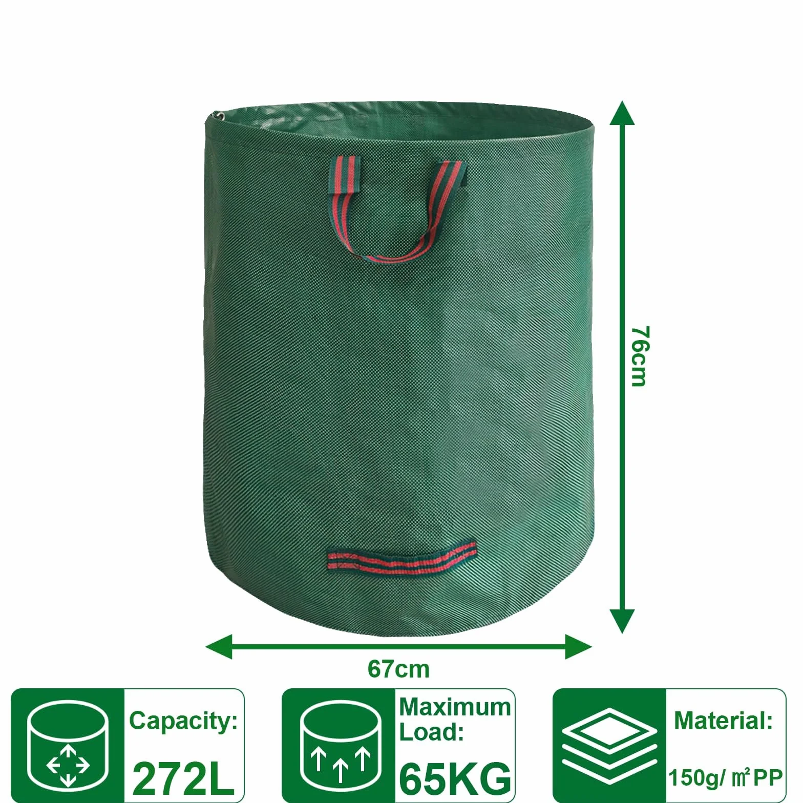 Sacs de Jardin Indéchirables 272L Autoportant Big Bag avec Poignées Étanche Pliable 150 g/m²