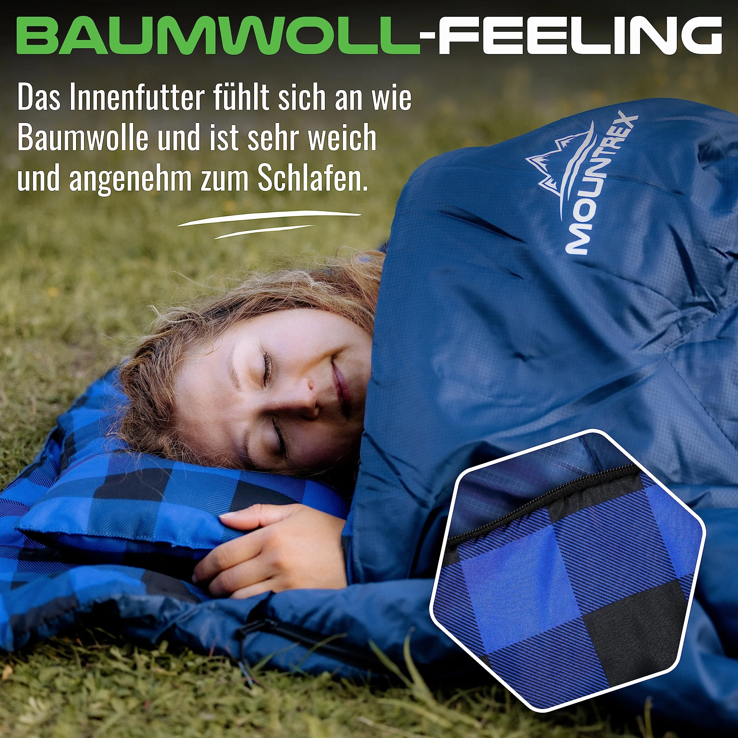MOUNTREX Sac de Couchage Double d'Été XXL 210 x 150 cm Pour 2 Personnes Avec 2 Oreillers Camping Extérieur