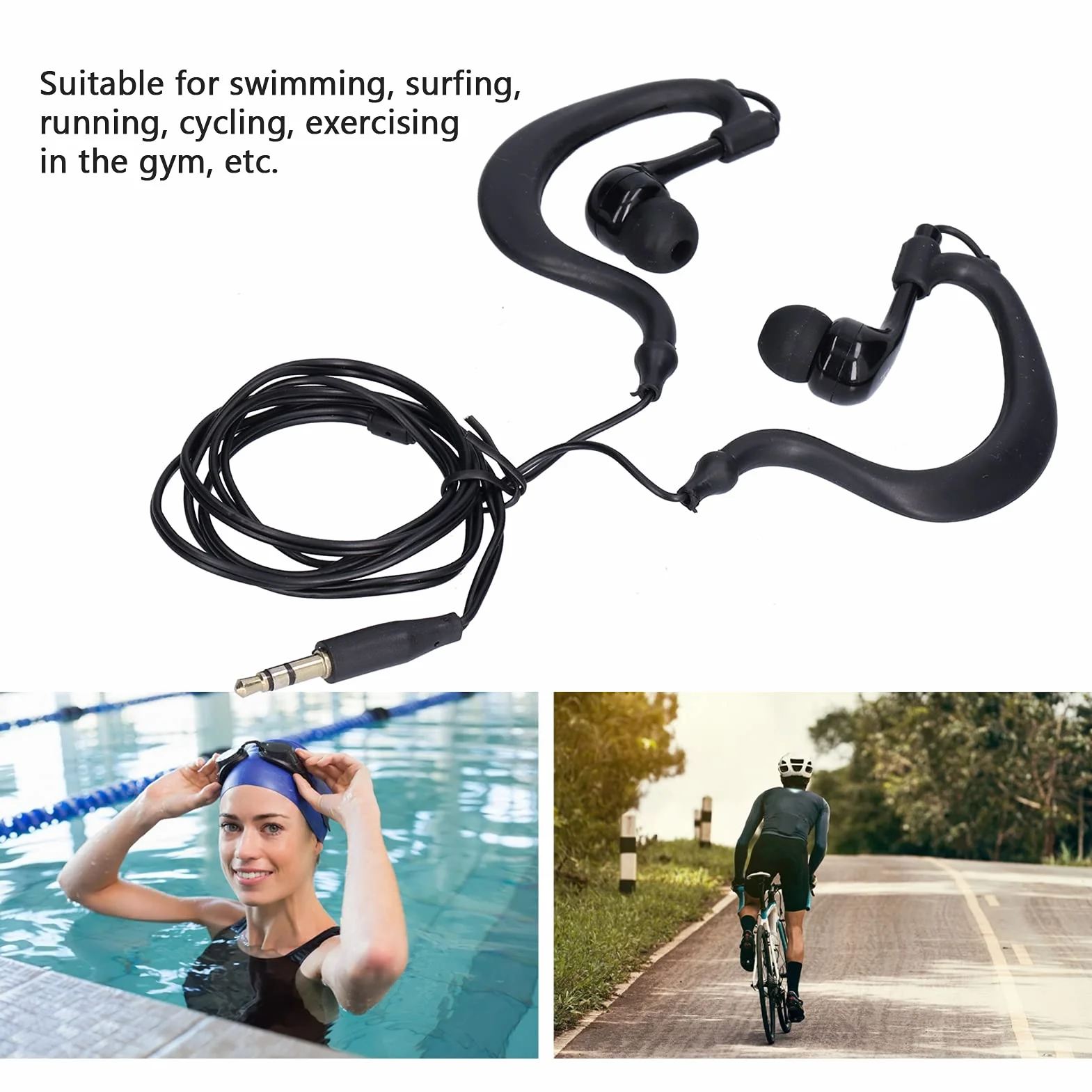 Annadue Écouteurs étanches Casque de Natation Prise 3,5 Mm Écouteur sous-Marin Casque à Conduction étanche avec Remplacer Les Bouchons d'oreille pour la Natation Courir Surf(Le Noir)