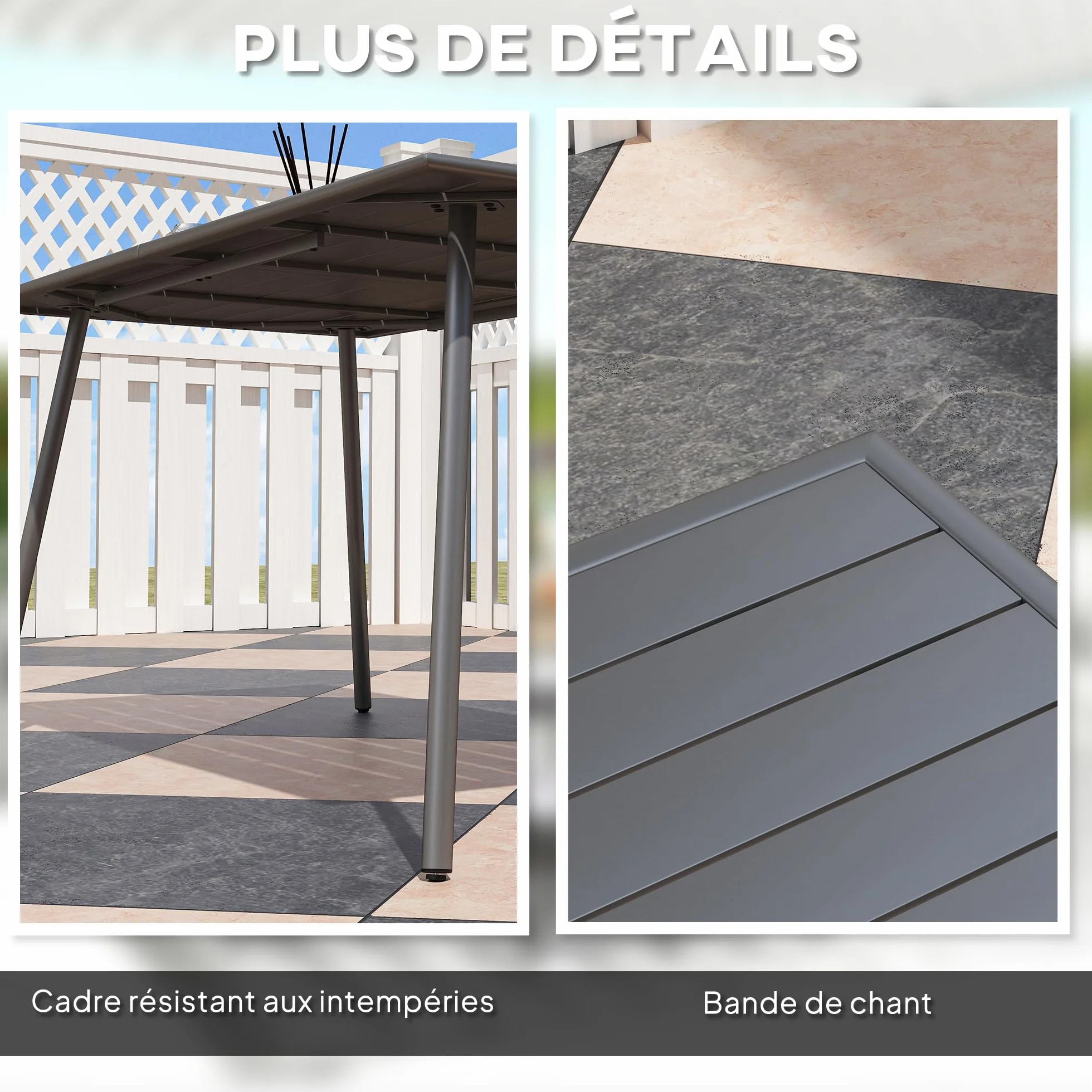 Outsunny Table à Manger de Jardin 150x80x74 cm Acier Anti-Rouille Gris