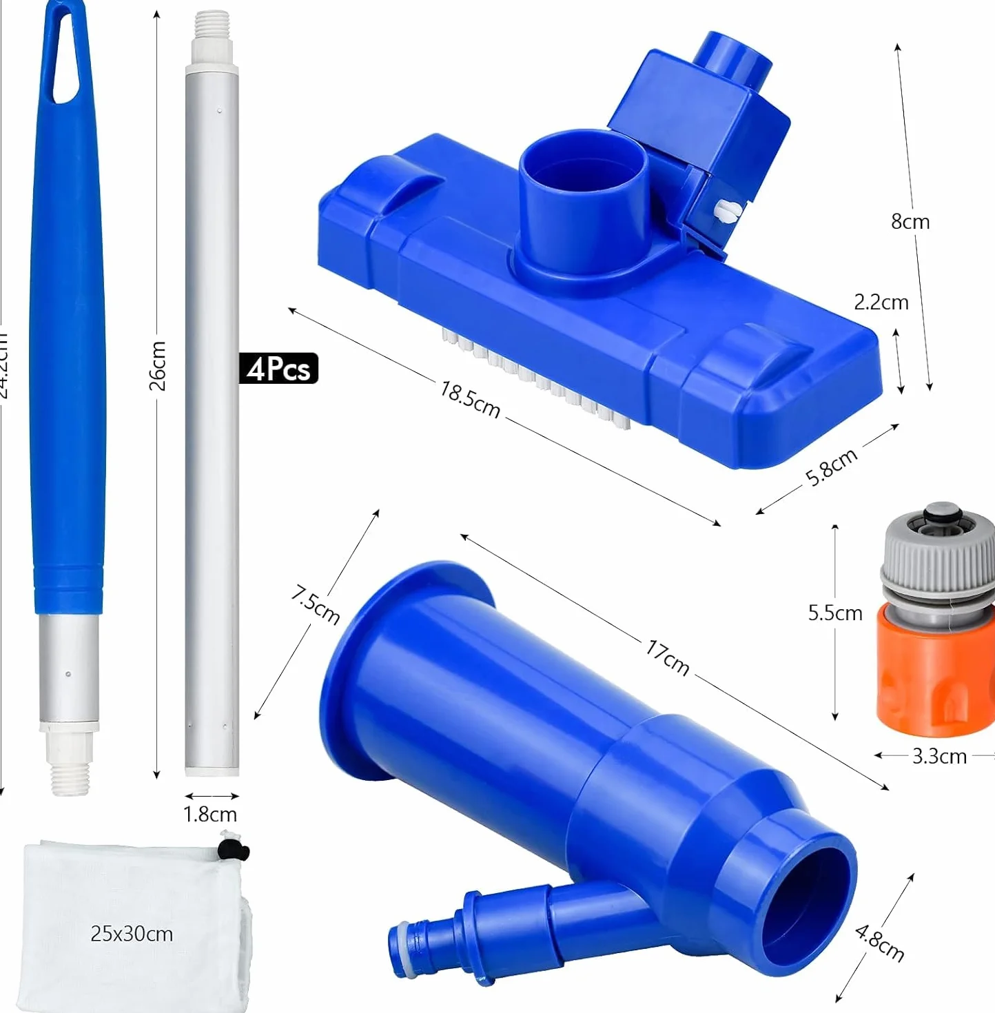 Aspirateur Piscine Portable avec Perche Télescopique Bleu
