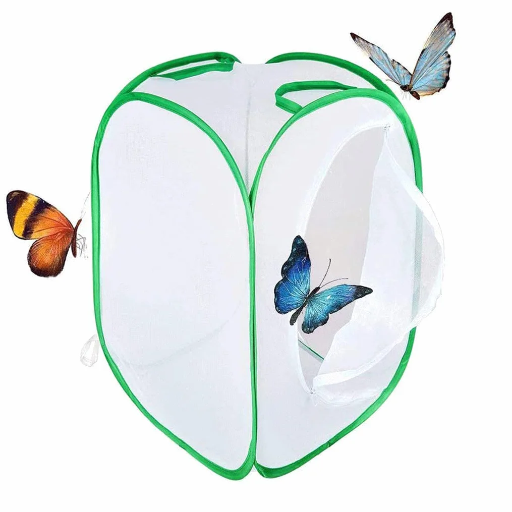 Habitat de Papillon Pliable Bug Catcher Insectes Cage de Plante Terrarium Pop-up pour Enfants Vert Grande Taille 40x40x60cm