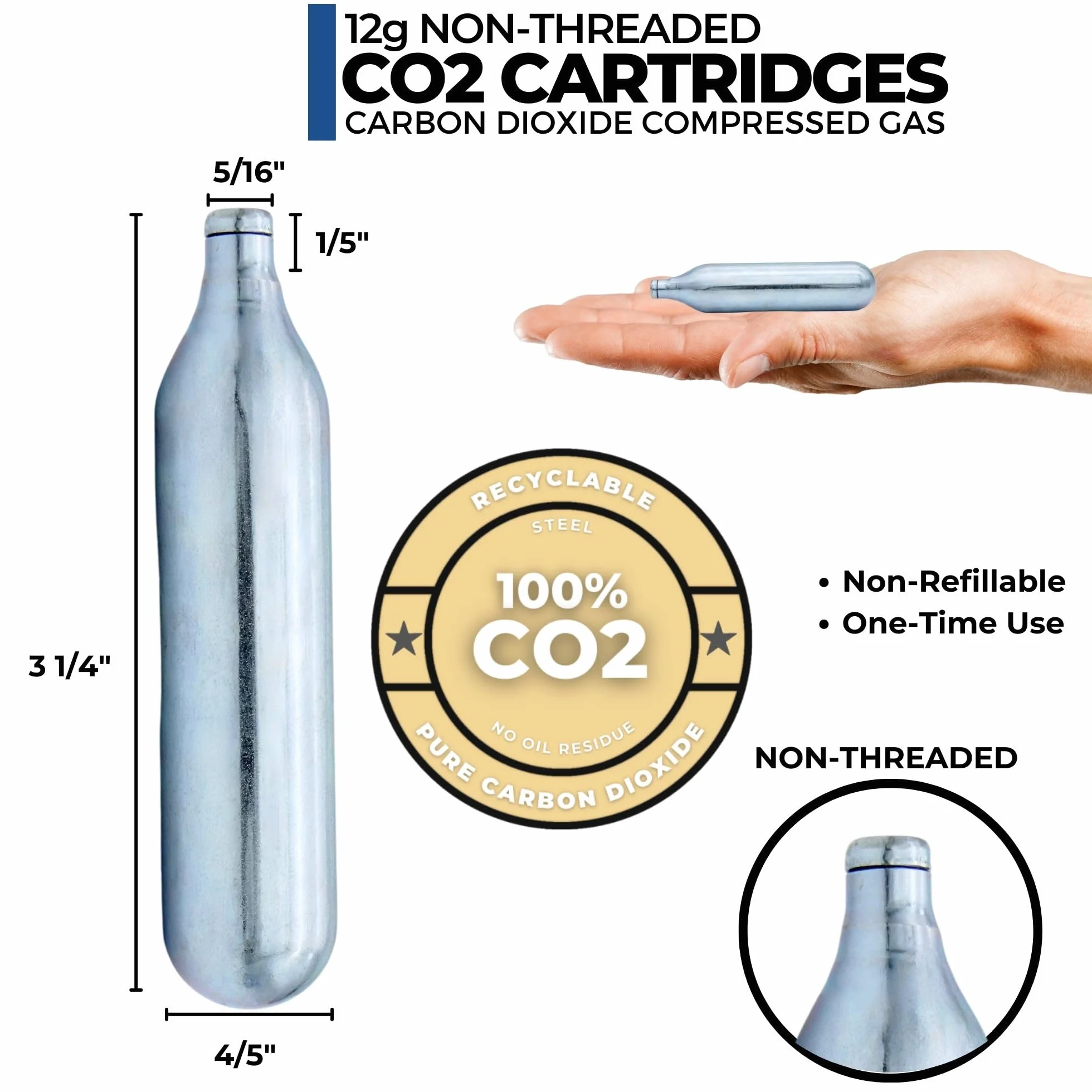 Lot de 50 Cartouche CO2 12g Non Filetées pour Airsoft Paintball