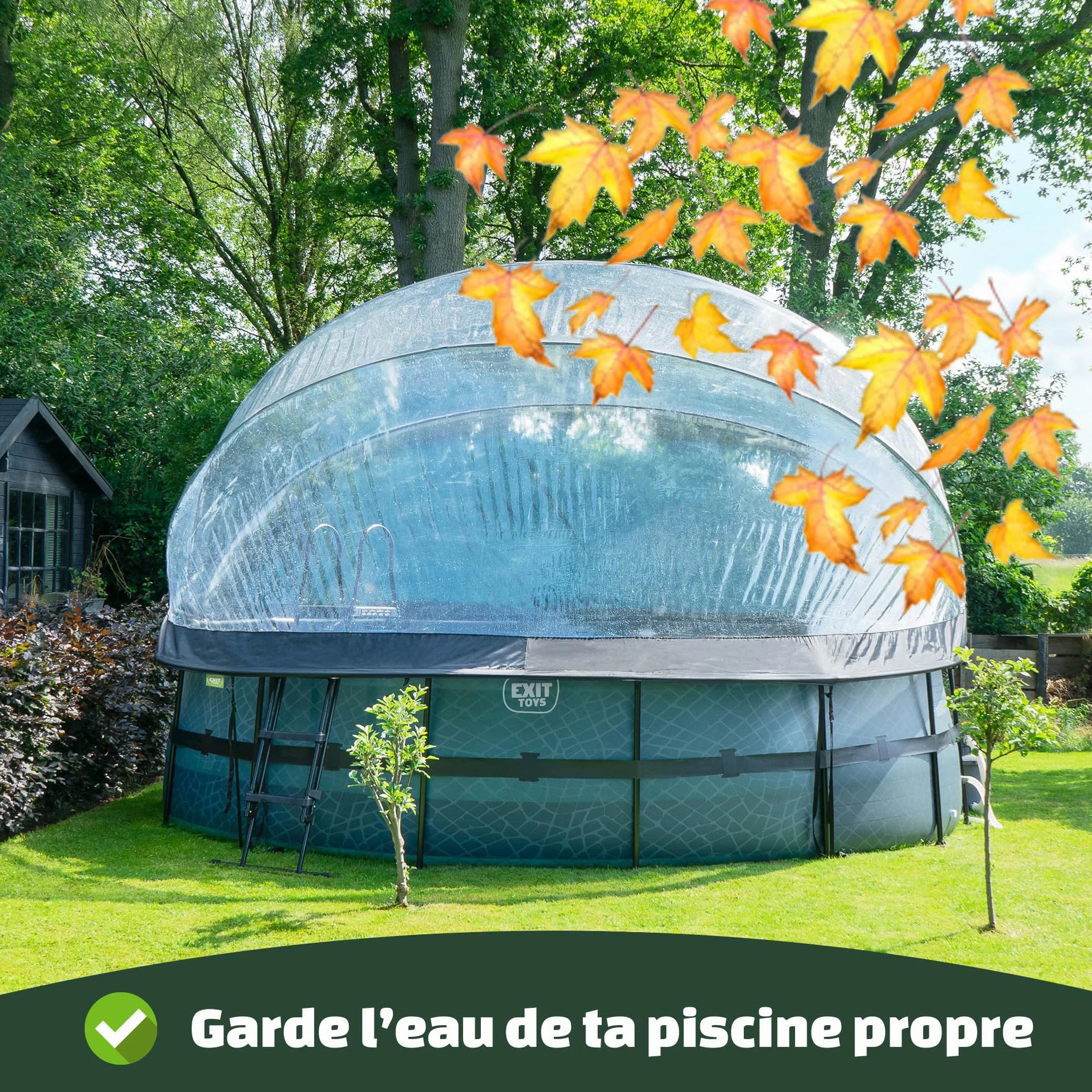 EXIT Toys Piscine Hors Sol Ronde ø 300 cm avec Dôme-Bâche et Pompe Filtrante Cadre en Acier