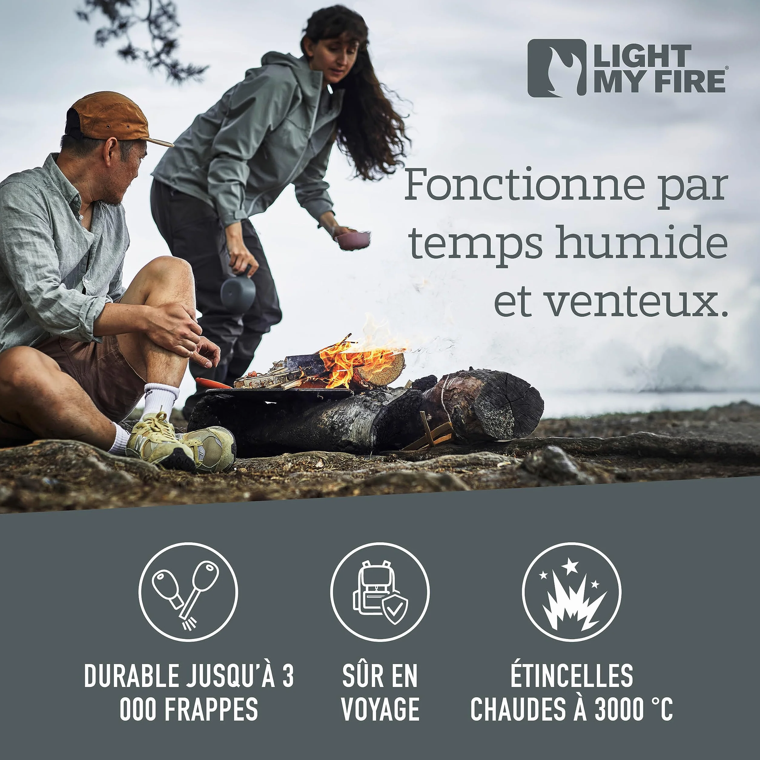 Light My Fire Allume Feu Survie - Pierre à Feu avec Tige de Ferrocérium - Fire Steel - Équipement de Bushcraft - Allume Feu au Magnésium 2-en-1 pour Feux de Camp 3000 Utilisations