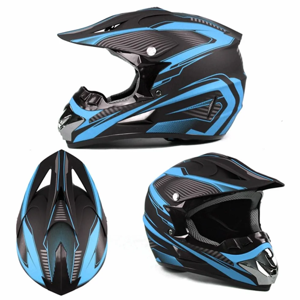 Casque Intégral VTT Cross pour Enfants 8-14 Ans avec Lunettes Masque Gants