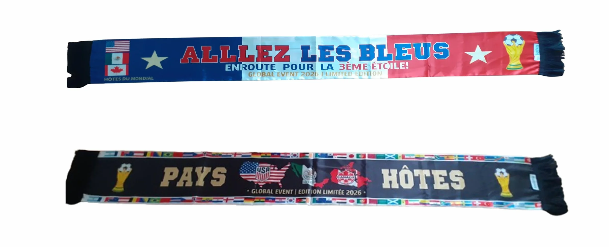 Echarpe supporter France&Nations du Monde-Editon limitée Evénémént Mondial 2026- Impression Sublimation Recto-Verso
