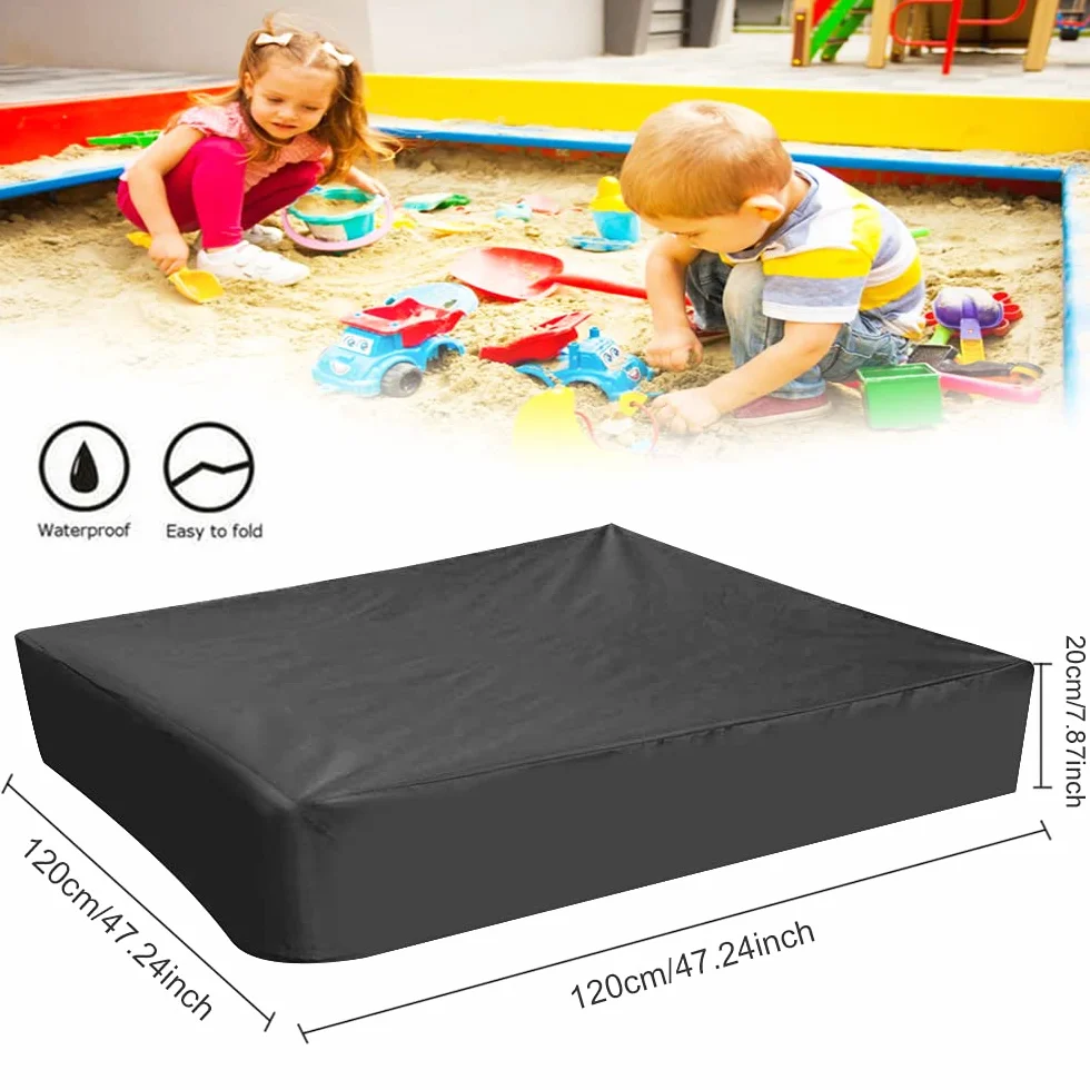 RECHCIGA Bâche de Protection Bac à Sable Tissu Oxford Housse Anti-poussière 120x120cm Couvercle Étanche Jardin - Noir