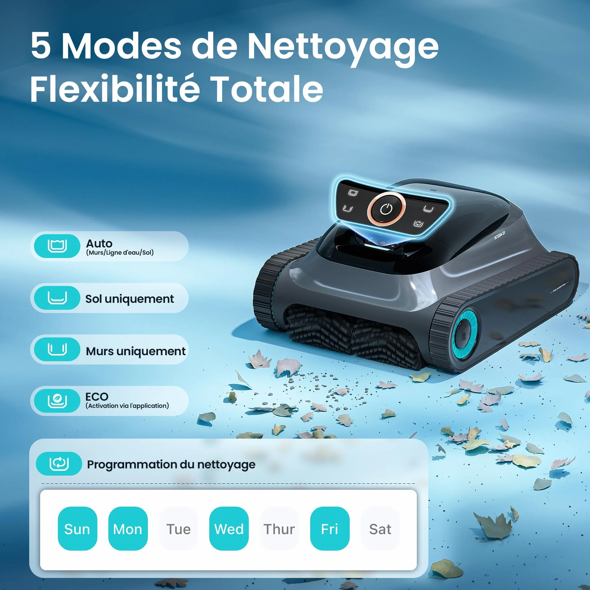 Aiper Scuba S1 Robot Piscine, Autonomie 270 Min, Filtration Ultra-Fine, Nettoyage Fond/Parois/Ligne d’Eau, Navigation 11 Capteurs