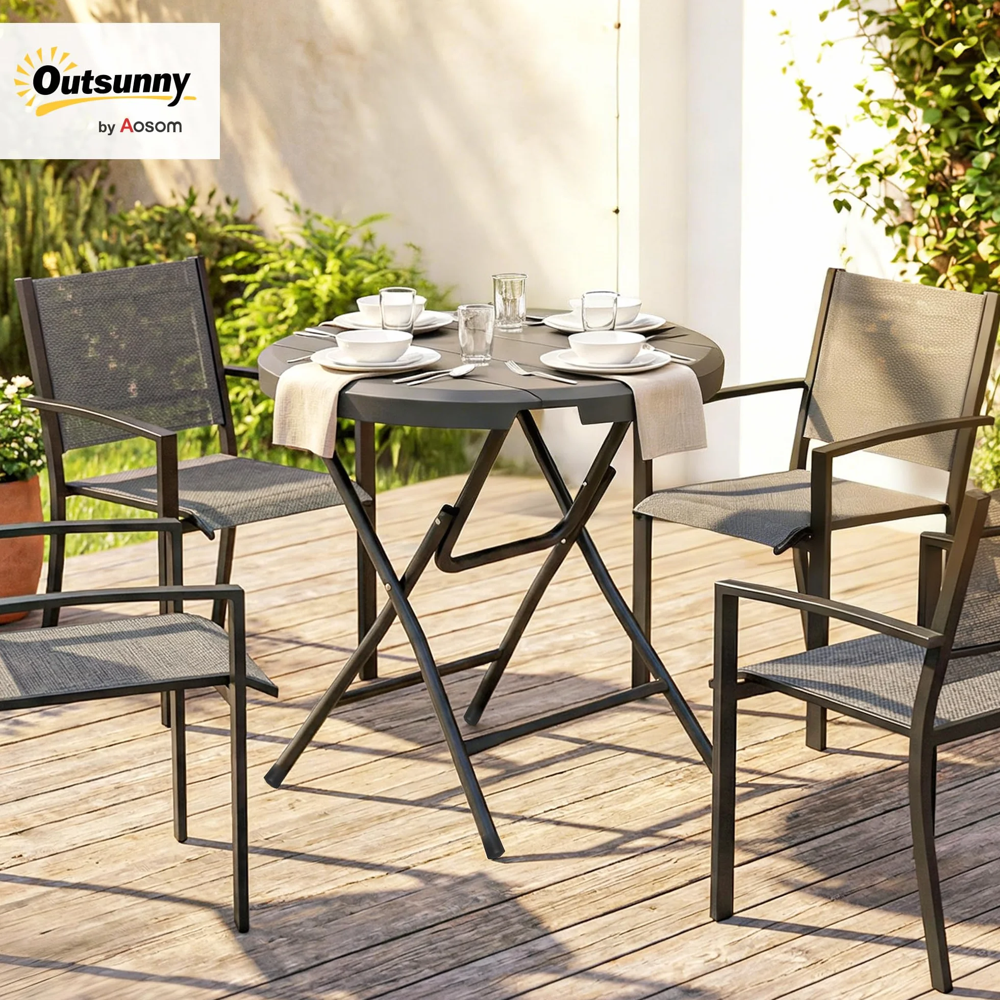 Outsunny Table Ronde Jardin 4 Personnes HDPE Acier Ø 80 x 73 cm Gris foncé