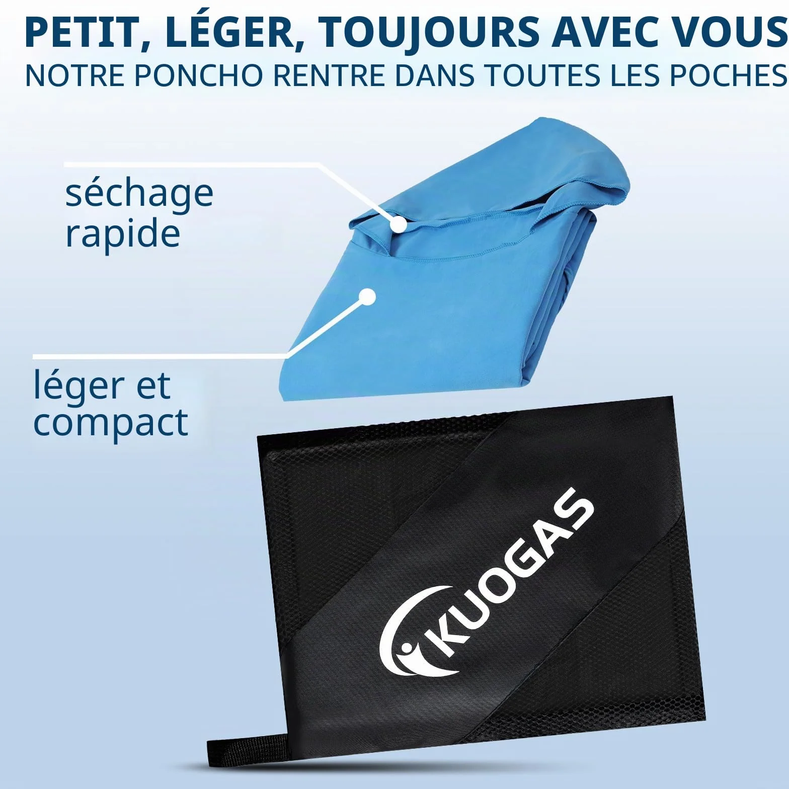 KUOGAS Poncho de Serviette, Poncho de Douche à Séchage Rapide en Microfibre (Bleu Ciel, Large)