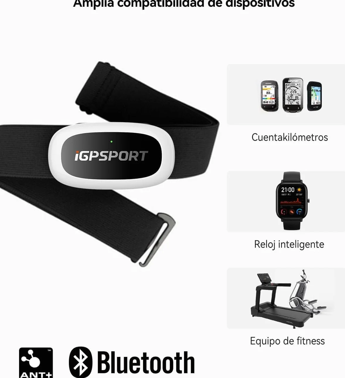 iGPSPORT HR50 Moniteur de fréquence cardiaque Bluetooth & Ant+ avec sangle de poitrine pour course à pied, cyclisme, gym et compatible avec Garmin Polar Wahoo Noir