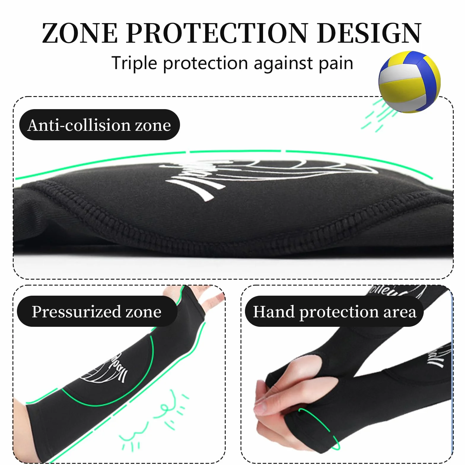 1 Paire Volleyball Compression Bras Coudières Bras Manchon, Avant-Bras Accessoires pour l'entraînement de Volleyball, Sports Avant-Bras Manches Etagères de Protection et Trou de Pouce