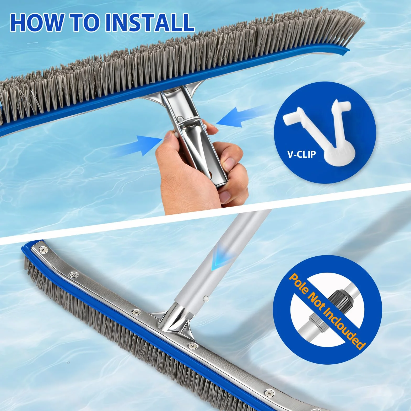 Brosse Piscine 18 Pouces (45,7 cm) Acier Nylon Dos Aluminium Clip EZ pour Fond Parois Piscine Enterrée