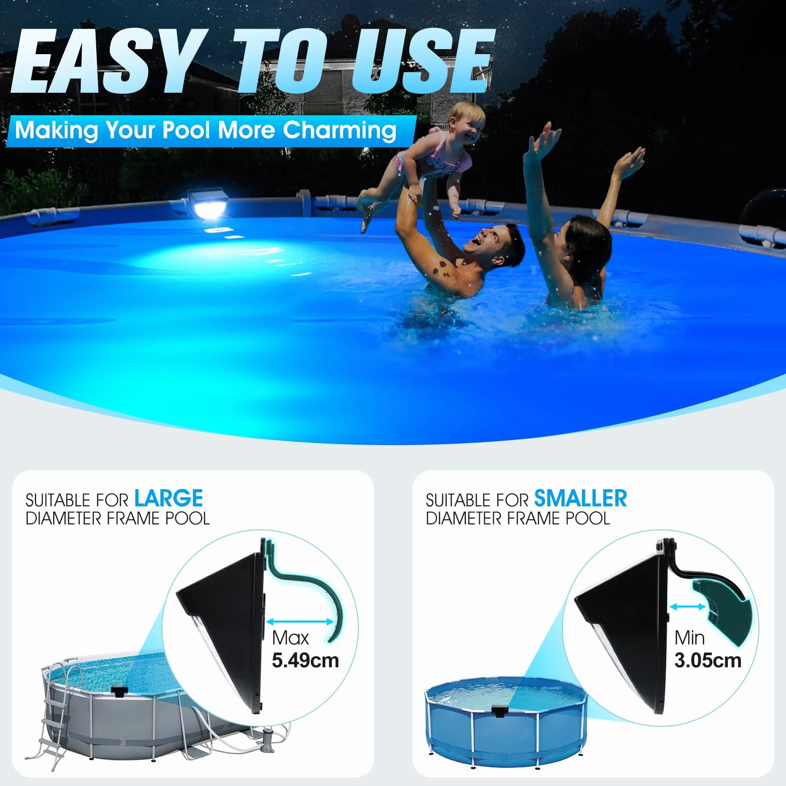 PoolLeader Lumiere Piscine Solaire, Éclairage Piscine Sans Fil LED Multicolore Étanche Antichoc