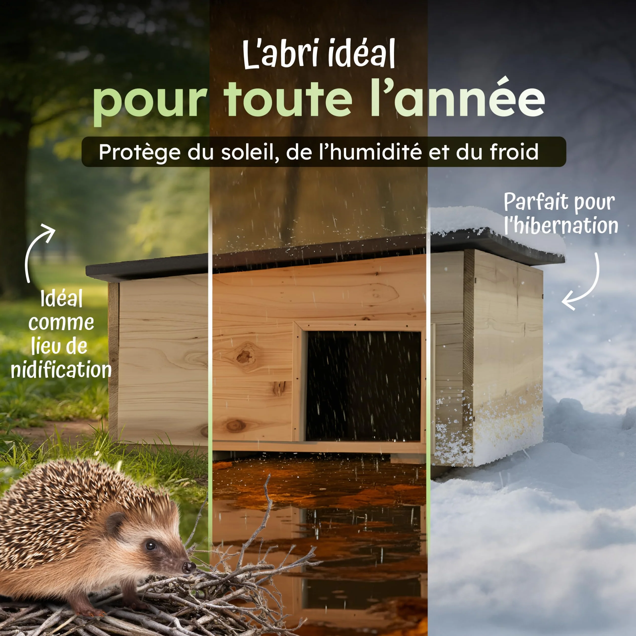 Moorland Cabane pour Hérissons en Bois FSC 54×38 cm – Maison Herisson Extérieur avec Toit Amovible Anthracite & Entrée Labyrinthe – Modèle IH5