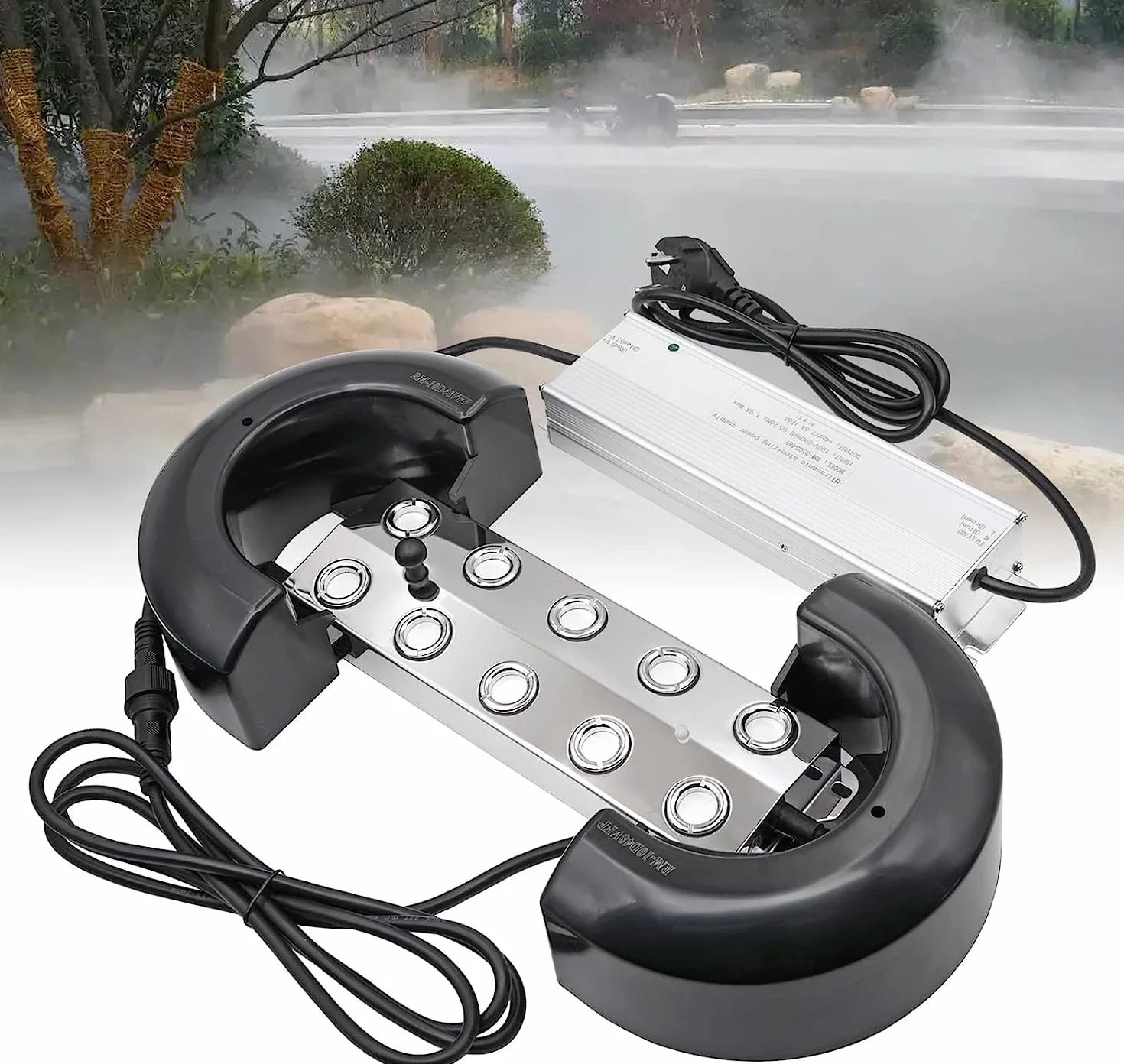 Fabricant de Brouillard 10 Têtes 7L/H 350W Nébuliseur Ultrasons Brumisateur Générateur de Brouillard pour Fontaine Étang Aquarium Jardin Halloween