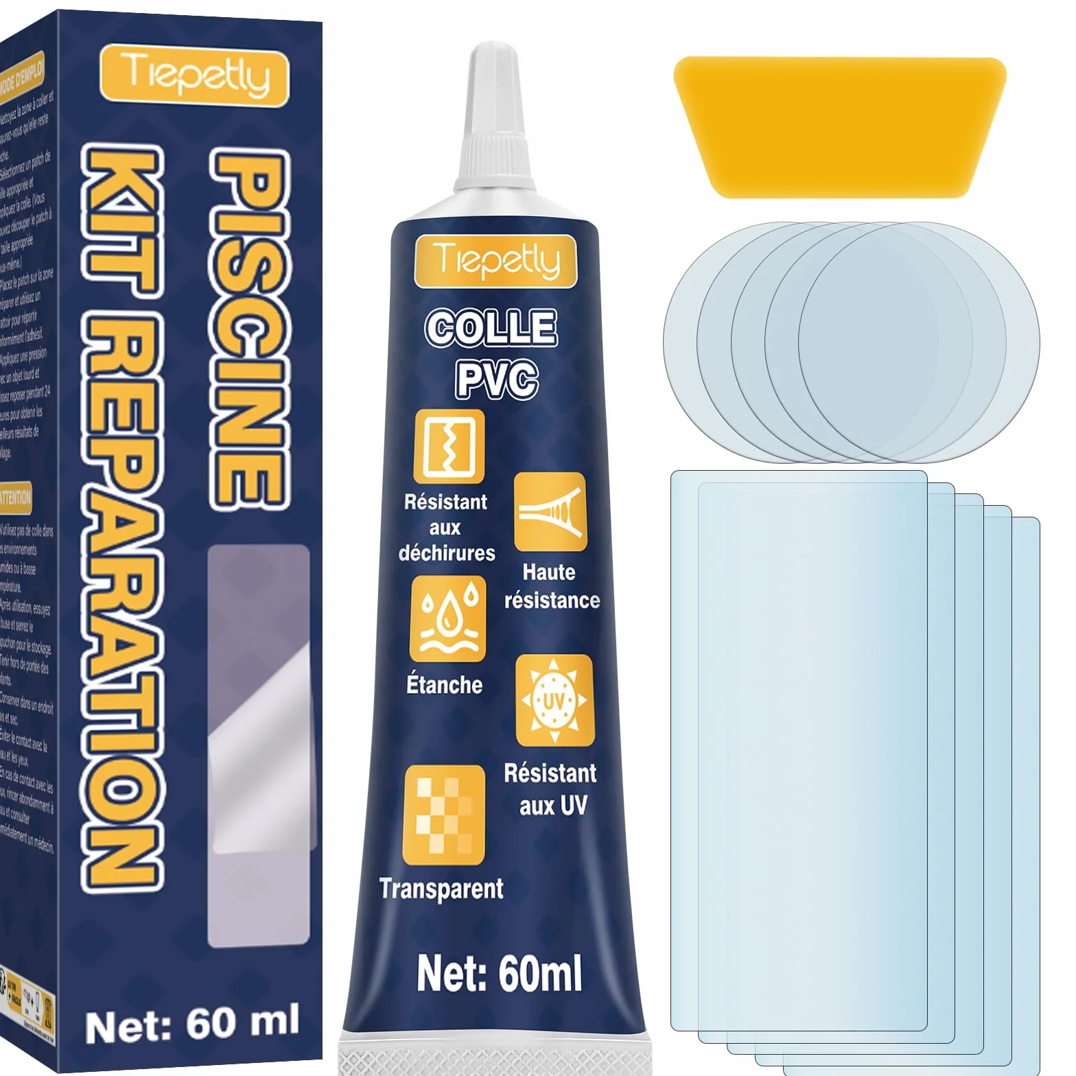Kit de Réparation Piscine Imperméable Transparent pour Matelas Pneumatiques, Jacuzzis, PVC, ABS, EVA et Caoutchouc