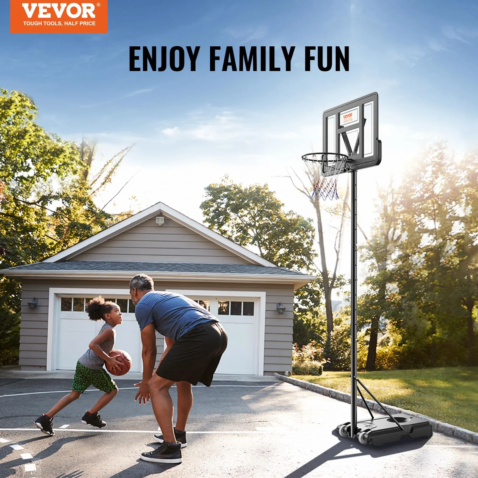 VEVOR Panier de Basket Extérieur Intérieur Portable Réglable en Hauteur 122-305 cm Panneau de Basket 112 cm sur Pied à roulettes avec Base de Lestage pour Adultes Enfants Entraînement de Basket-Ball