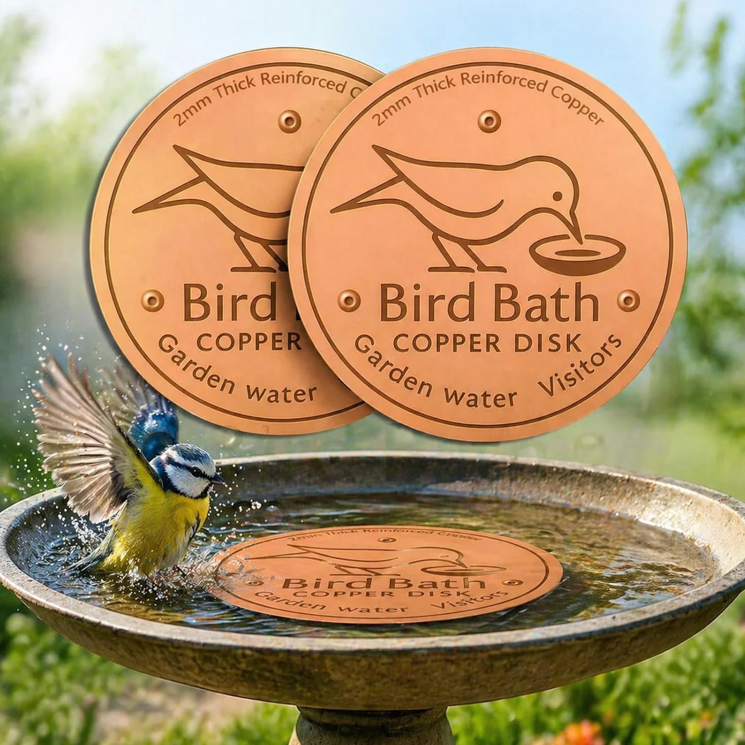 Disque de Purification de Cuivre pour Bain d'Oiseaux, Auto-nettoyant, Garde l'Eau Fraîche (1PC)