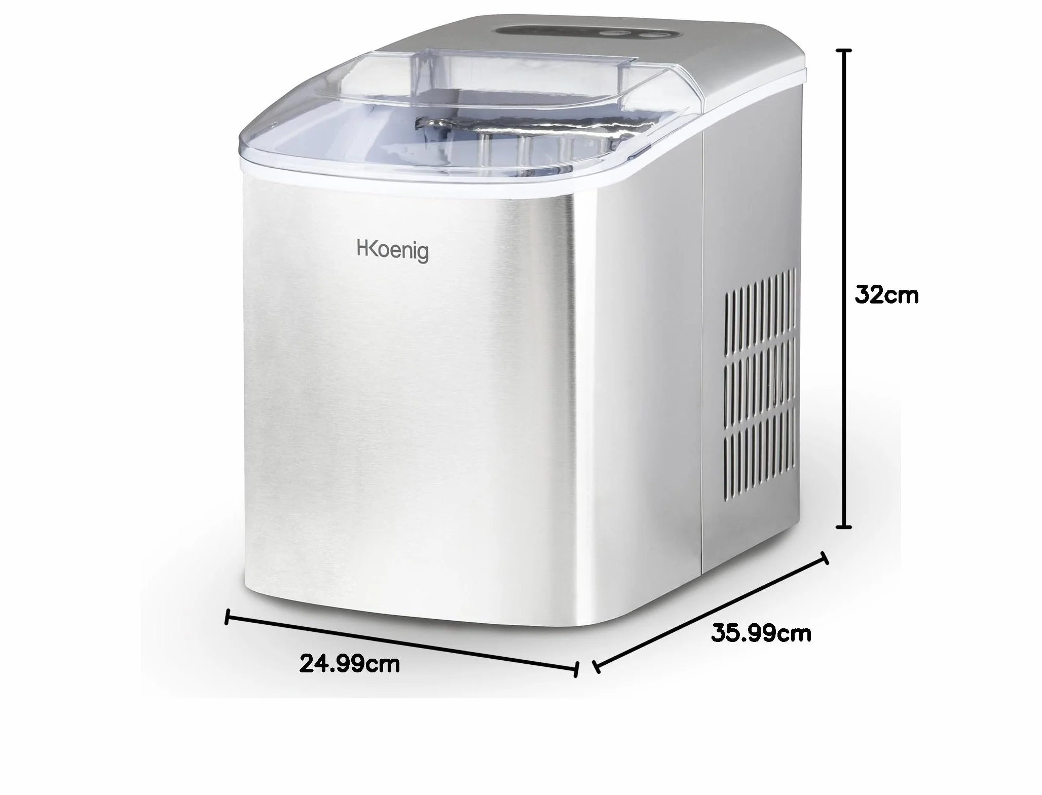 H.Koenig Machine à Glaçons KB14 Rapide 12kg/24h 9 Glaçons 6 min Réservoir 2,1L 2 Tailles Écran LCD Autonettoyante Inox