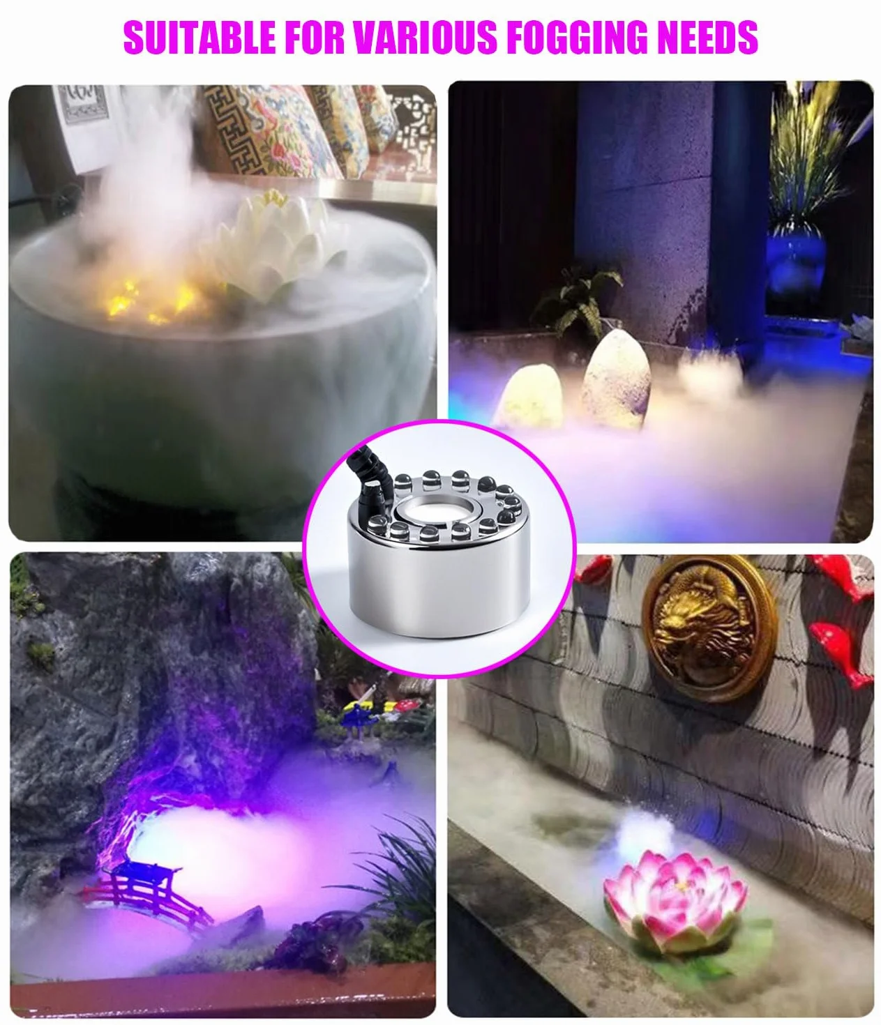KINGYEENUO Ultrasonic Fogger Mist Maker 350ml/H LED Aquarium Pond Humidifier