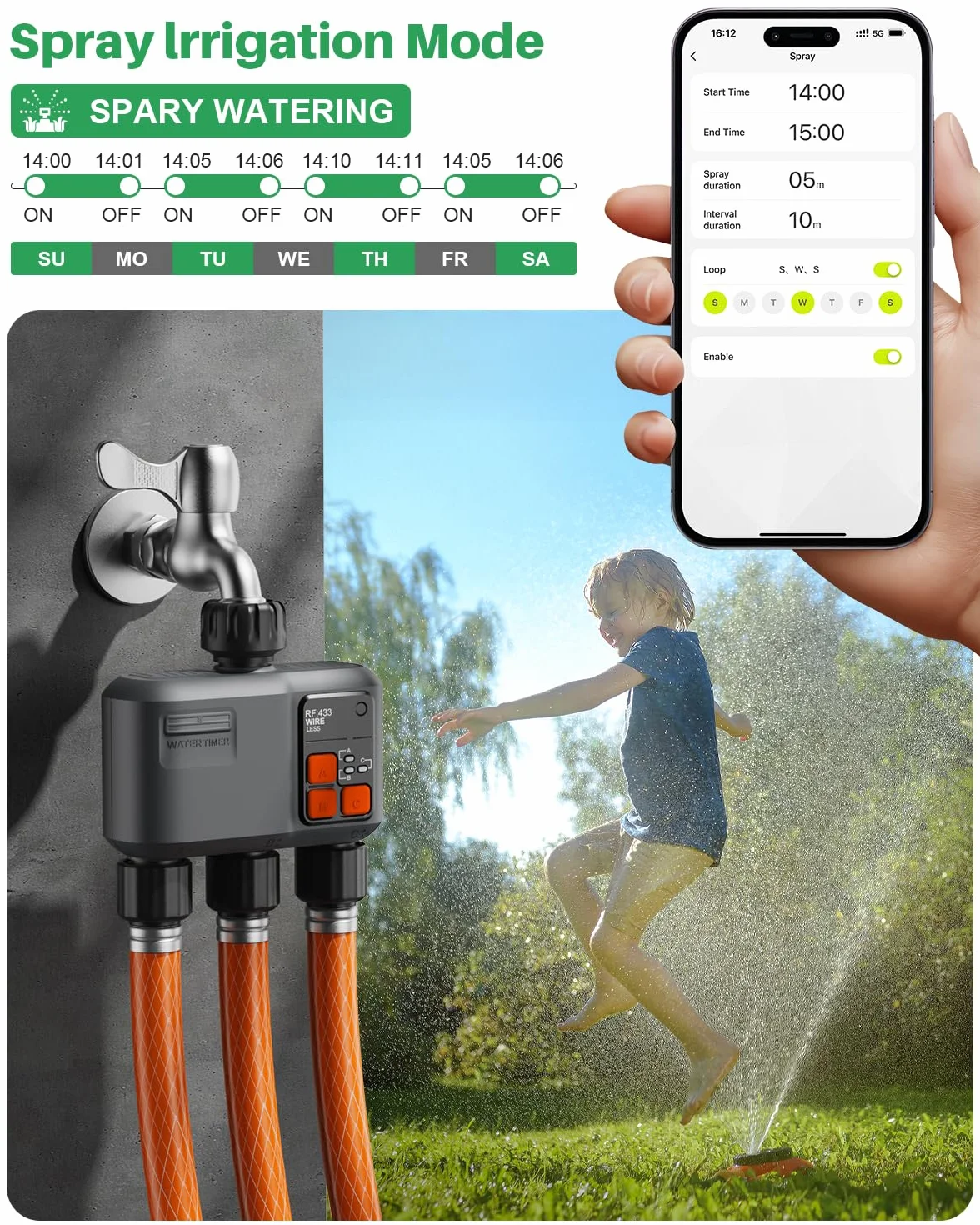 Programmateur Arrosage WiFi 3 Voies avec Passerelle RF 300M, Minuteur Automatique compatible Alexa Google
