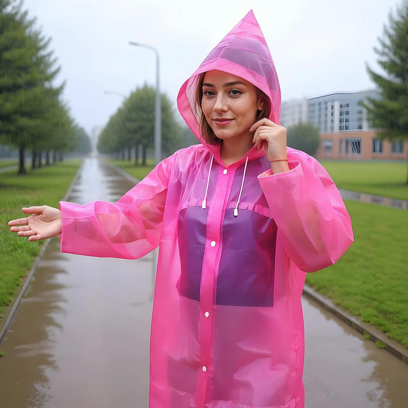 Ponchos roses pour femmes, poncho de pluie rose pour adultes, imperméable, réutilisable, épais, avec capuche et cordon de serrage