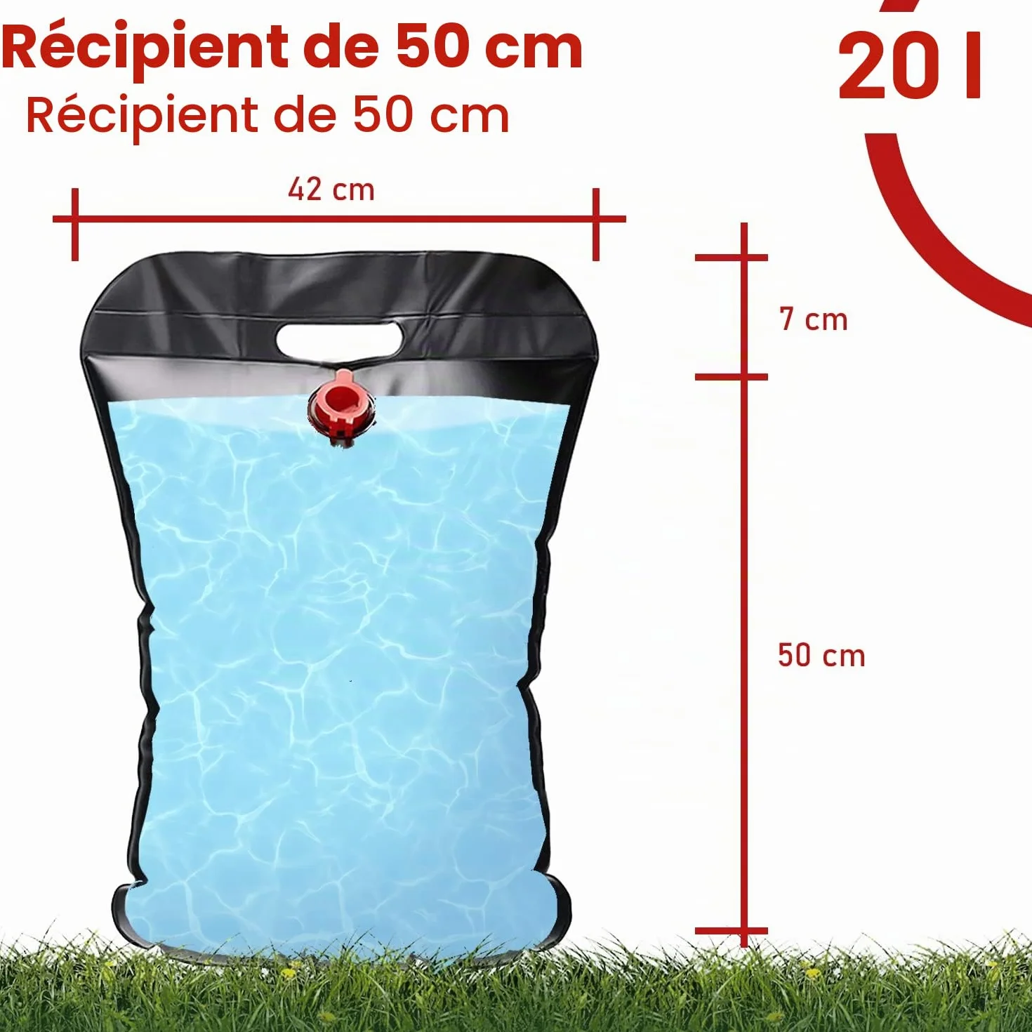 Douche Solaire Portable 20L – Sac de Douche Camping Chauffant avec Flexible et Pommeau Amovible – Chauffe Eau Solaire Extérieur 45°C – Douche de Camping pour Randonnée, Plage, Piscine & Van