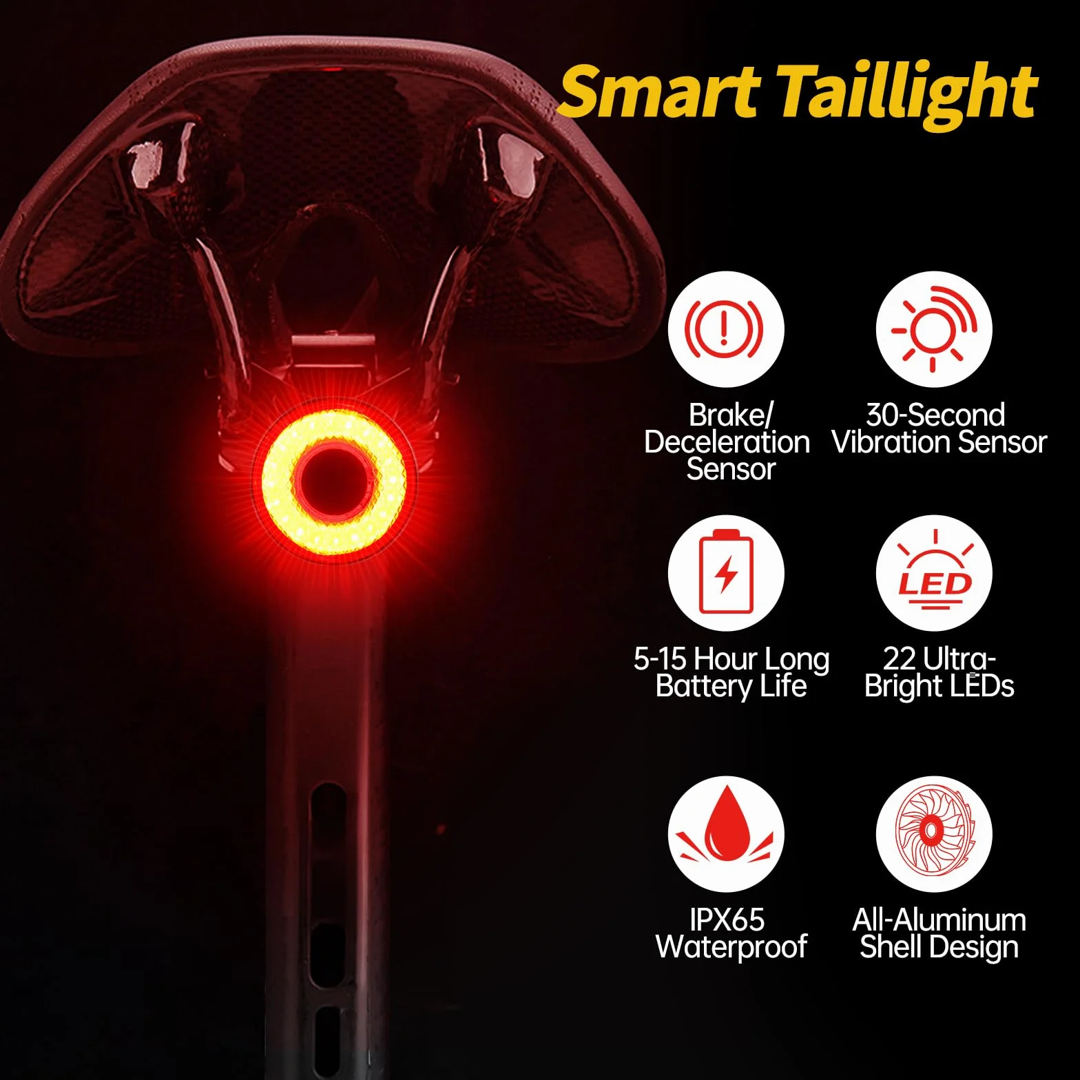 Lampe Velo 2 LED Puissantes Faisceau Haut/Bas Feu Arrière Vélo Intelligent | 6000mAh Eclairage Velo Rechargeable USB C, Détection de Freinage, IPX6 Étanche Lumiere Velo Avant et Arriere en Aluminium