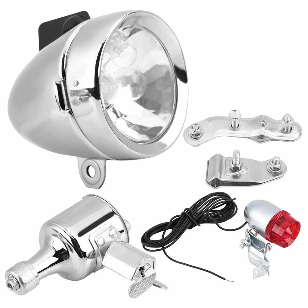 EBTOOLS Phare de Vélo et Ensemble de Feu Arrière 12V 6W Générateur de Friction Kit de Feu Arrière de Phare de Dynamo pour Vélo Motorisé Vélo électrique