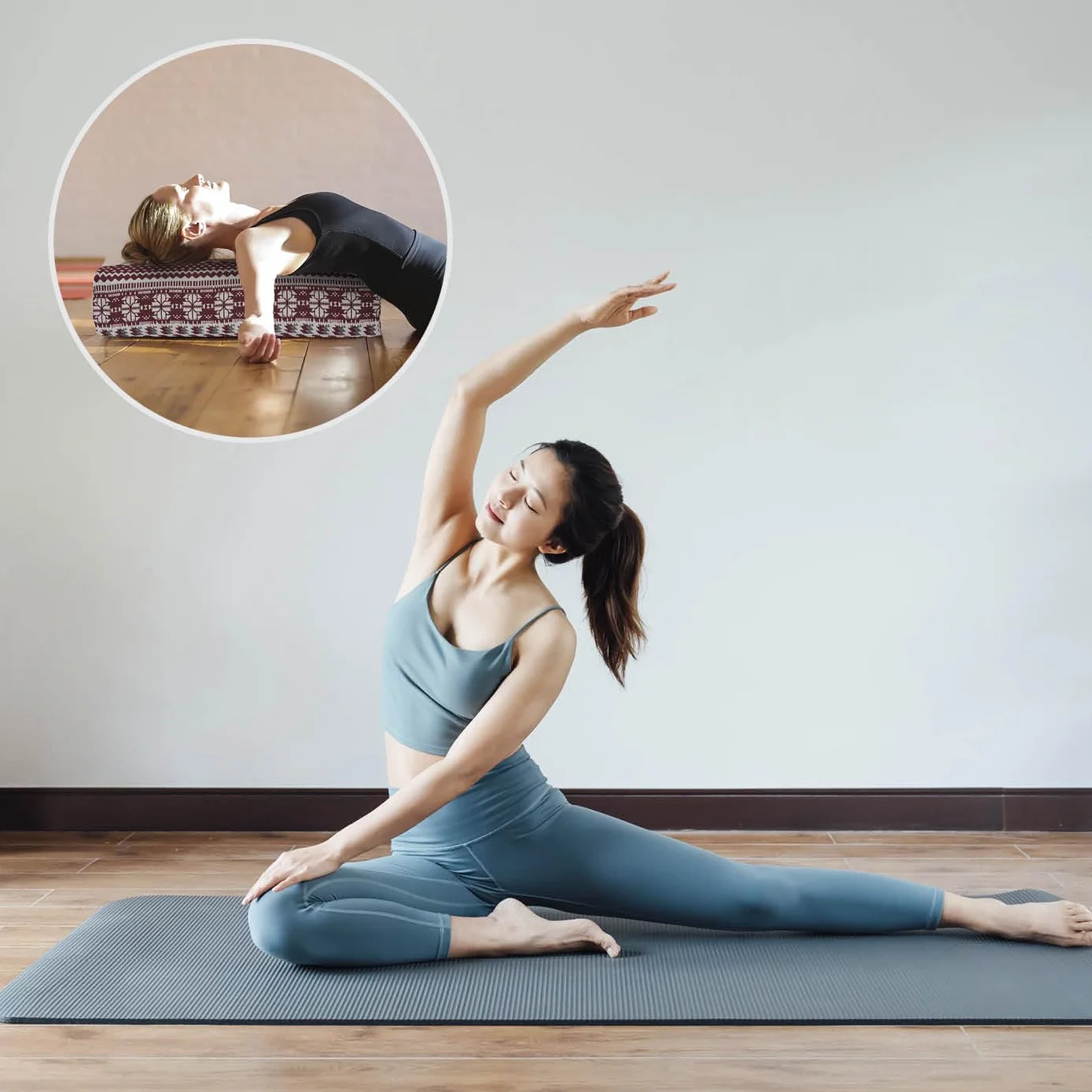 DoYourSports Coussin Carré de Yoga et Méditation »Paravati« - Yoga Bolster Zafu avec Remplissage de Coques de Sarrasin Organique - 67 x 13 cm – Siege Méditation Confortable